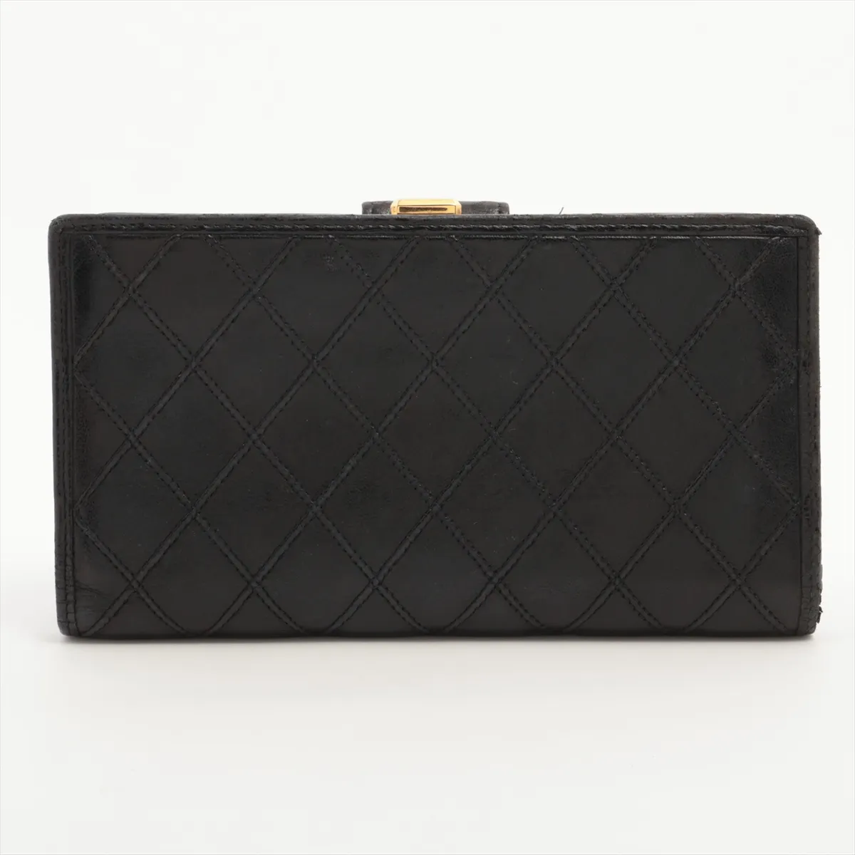 Bicolore Leather Long Wallet, Black with Gold Hardware — view 2