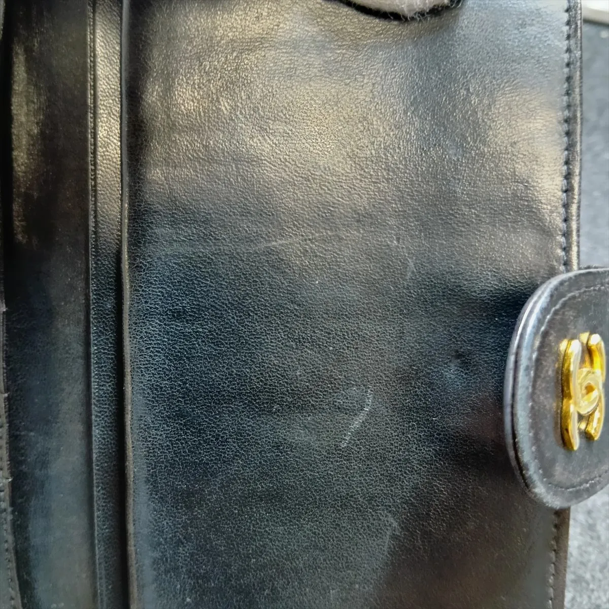 Bicolore Leather Long Wallet, Black with Gold Hardware — view 13