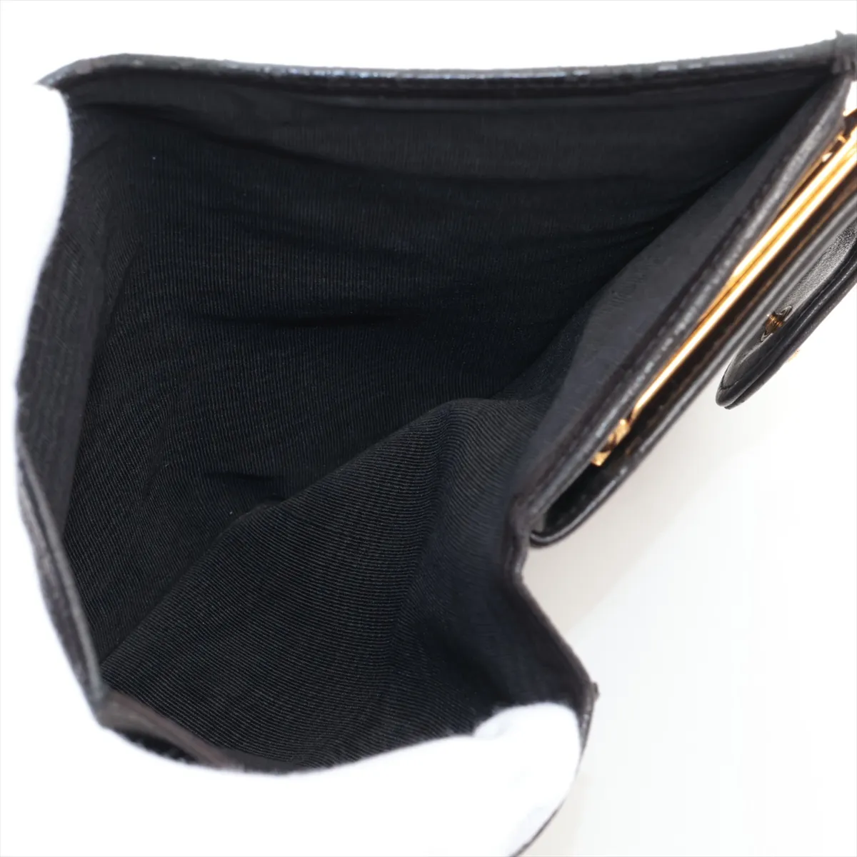 Bicolore Leather Long Wallet, Black with Gold Hardware — view 4