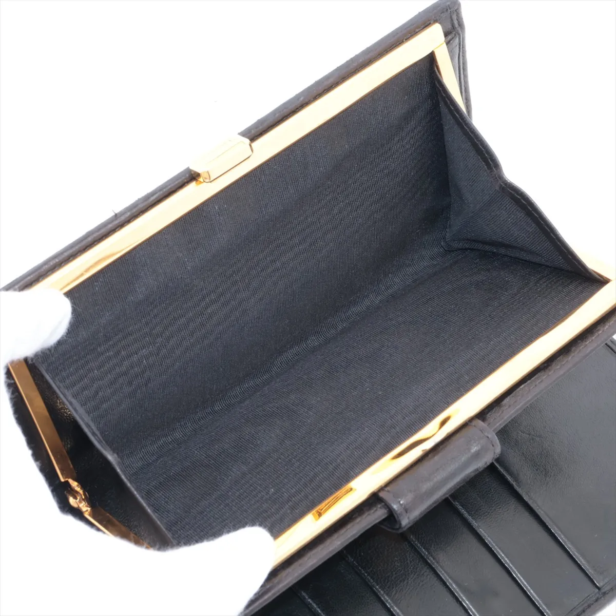 Bicolore Leather Long Wallet, Black with Gold Hardware — view 8