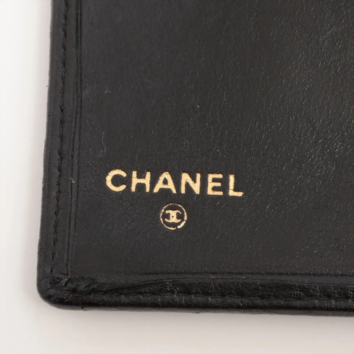 Bicolore Leather Long Wallet, Black with Gold Hardware — view 9