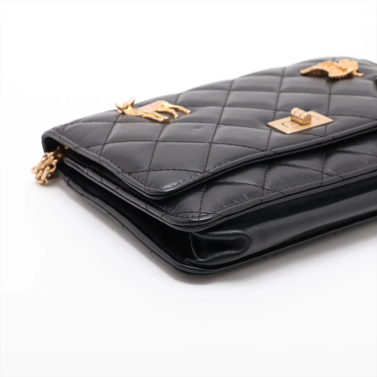 2.55 Vintage Calf Chain Wallet Icon Black Gold Hardware 26676841 Serial Number 26 — view 4