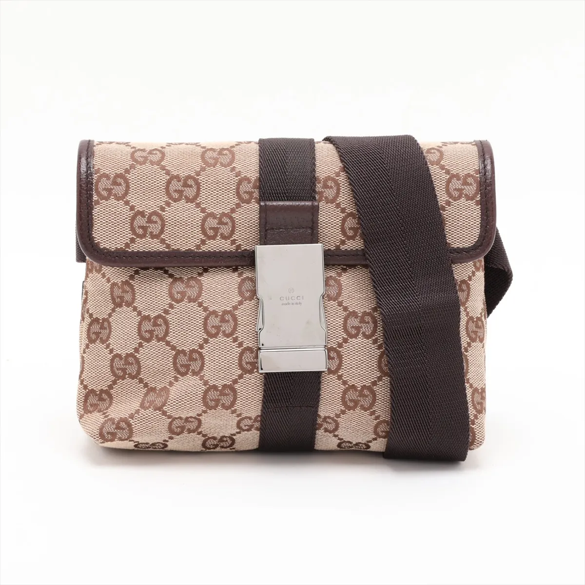 GG Canvas x Leather Waist Pouch Beige x Brown