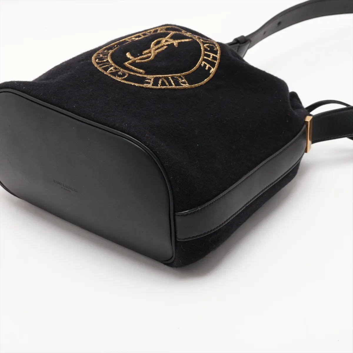 Rive Gauche 710261 Wool x Leather Shoulder Bag, Black — view 3