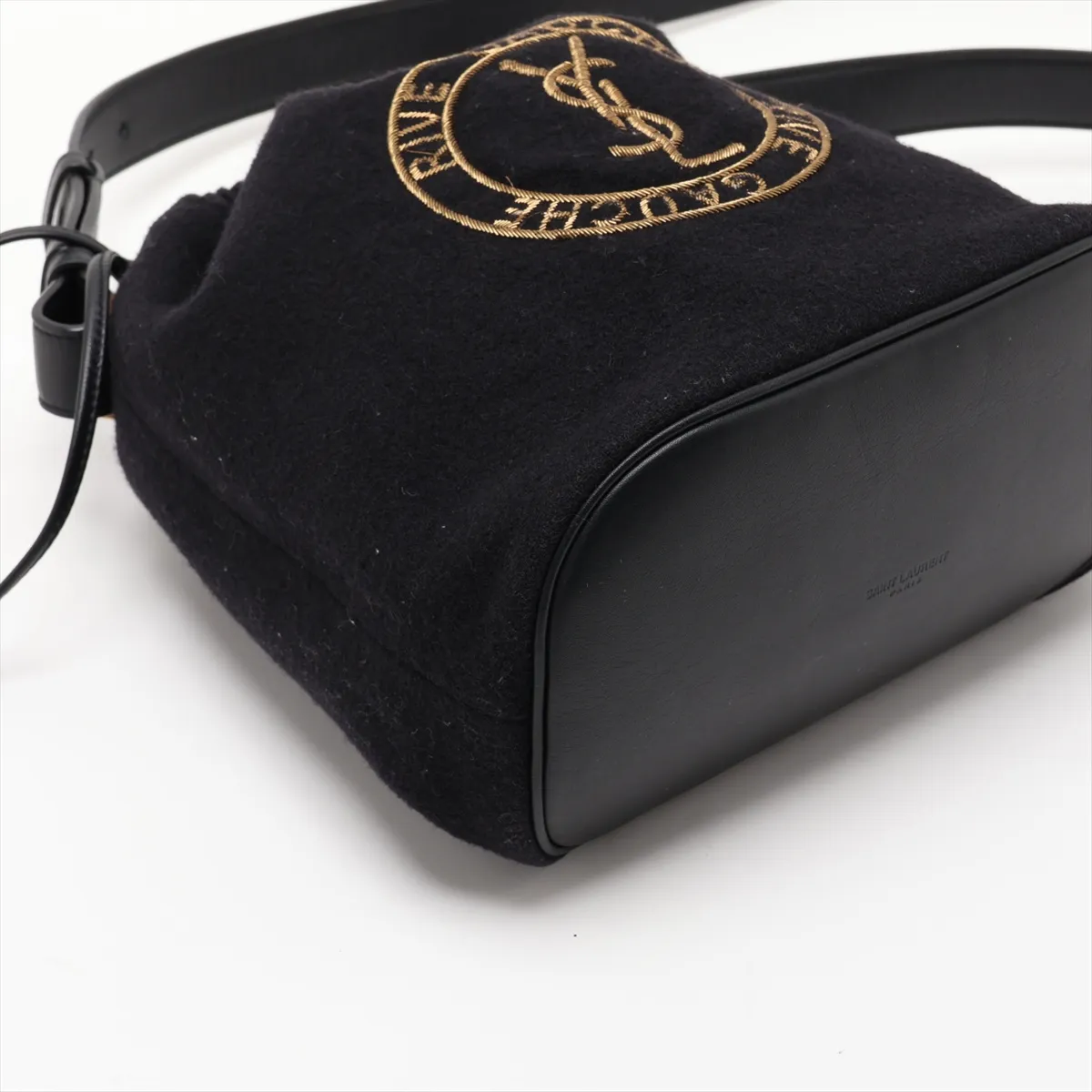 Rive Gauche 710261 Wool x Leather Shoulder Bag, Black — view 4