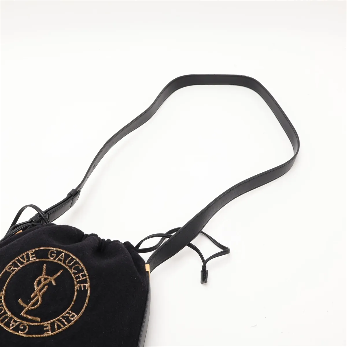 Rive Gauche 710261 Wool x Leather Shoulder Bag, Black — view 5