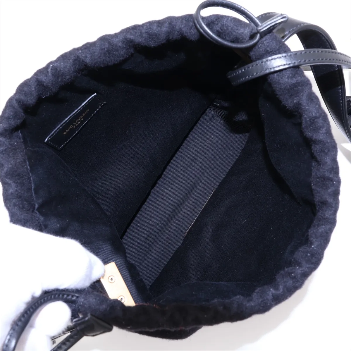 Rive Gauche 710261 Wool x Leather Shoulder Bag, Black — view 6