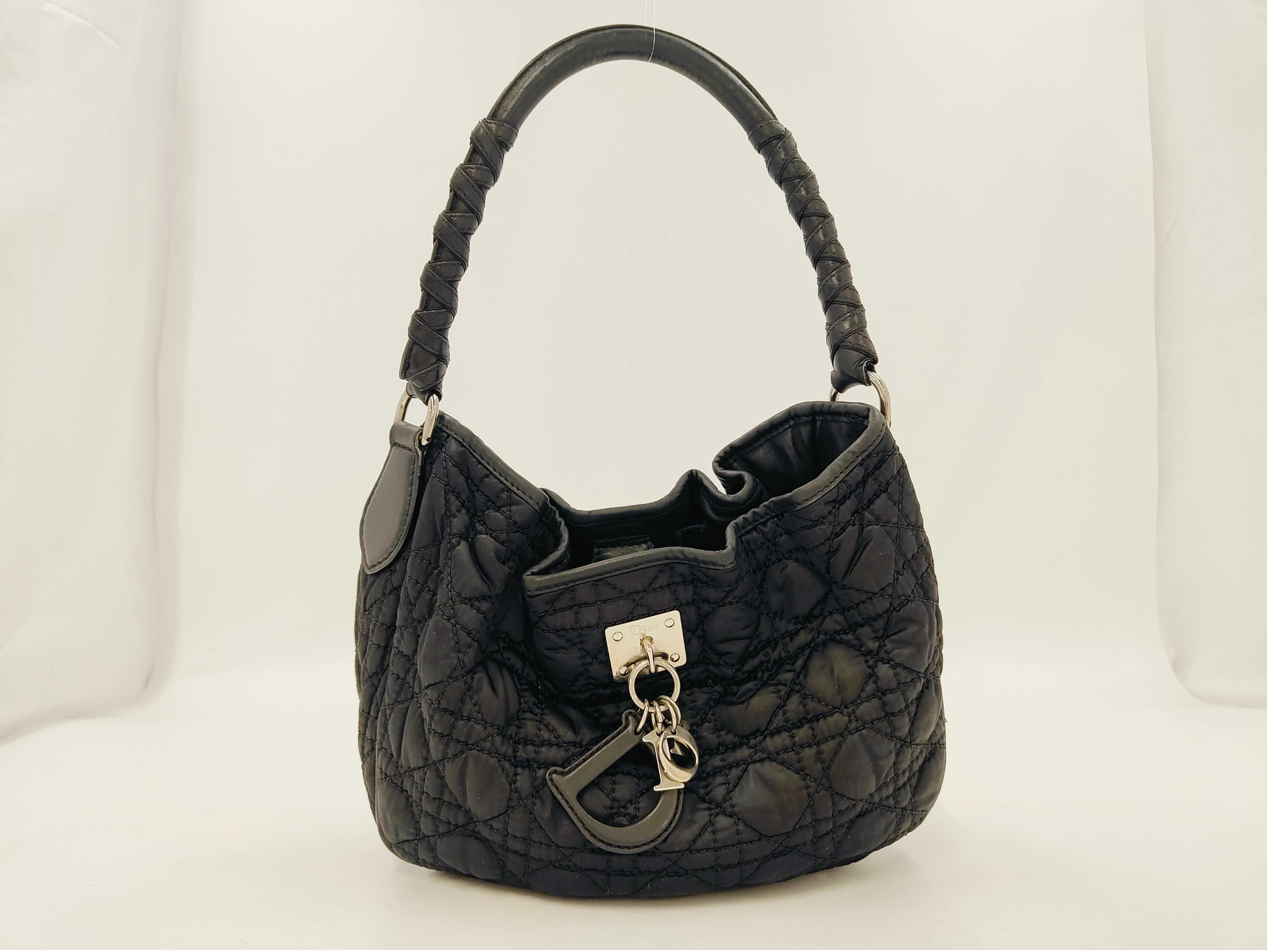 Cannage Nylon Handbag, Black