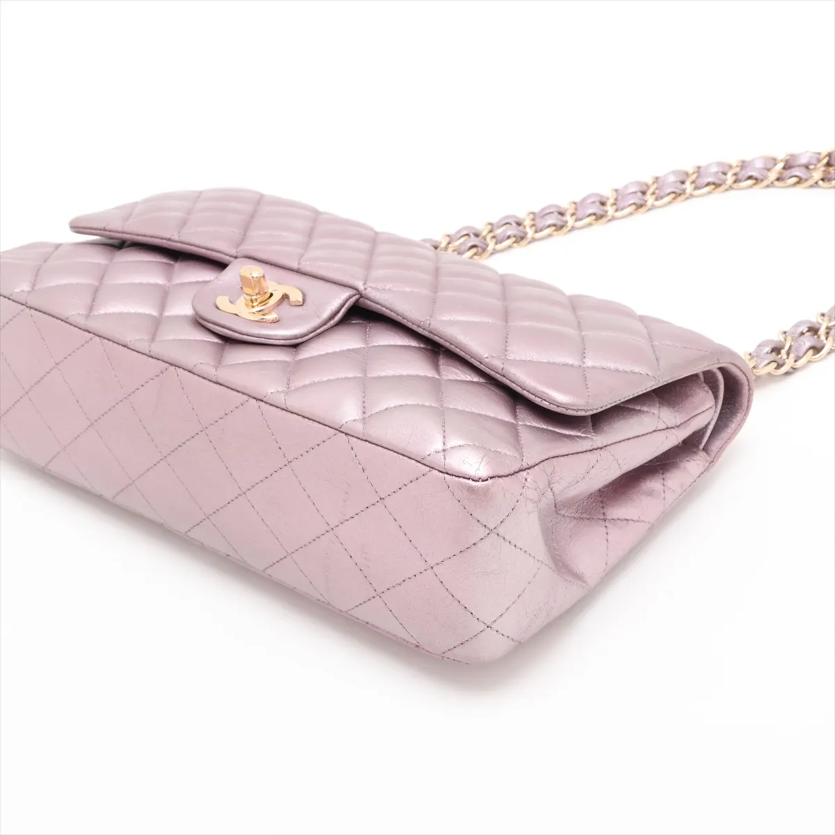 Matelassé 25 Lambskin Double Flap Double Chain Bag, Pink with Gold Hardware, 19999444, Serial Number 19-series, A01112 — view 3