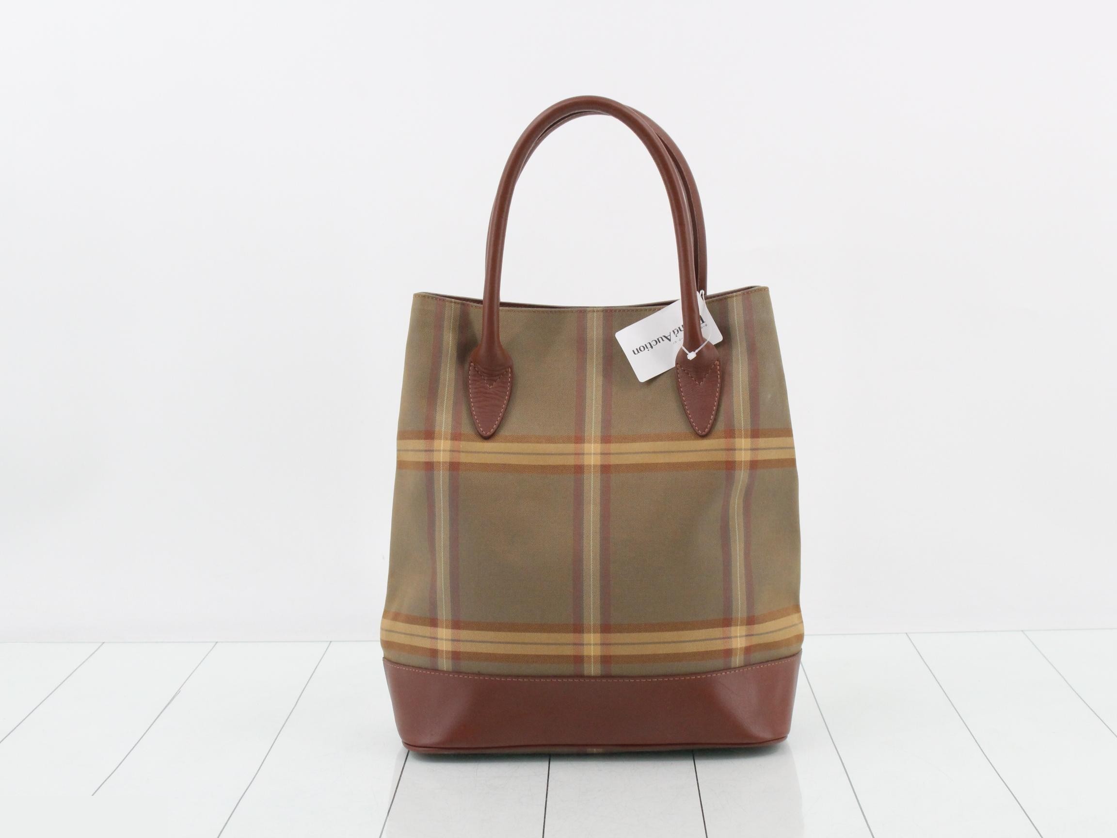 handbag for women, khaki brown check pattern, horse logo. — view 2
