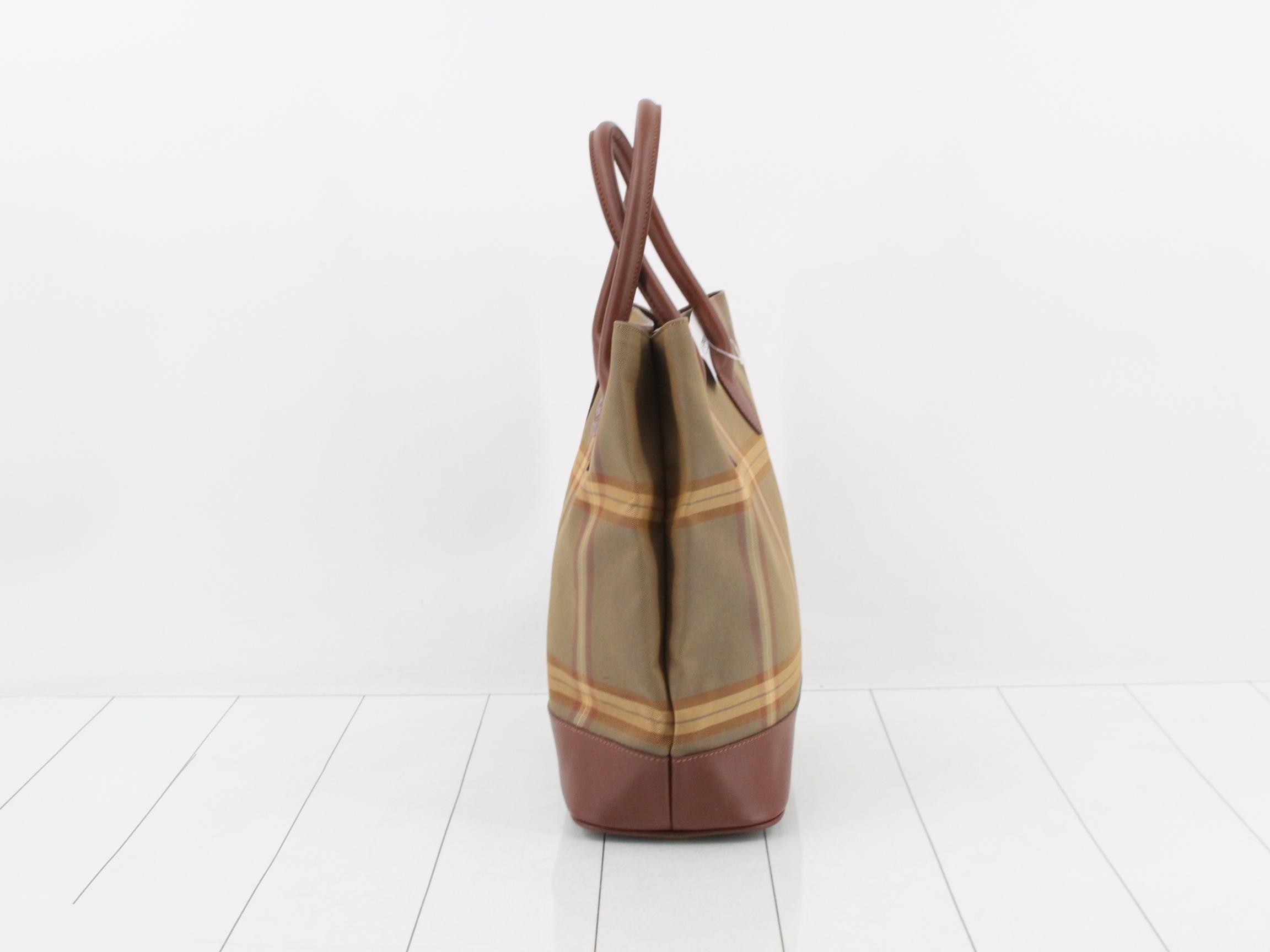 handbag for women, khaki brown check pattern, horse logo. — view 3