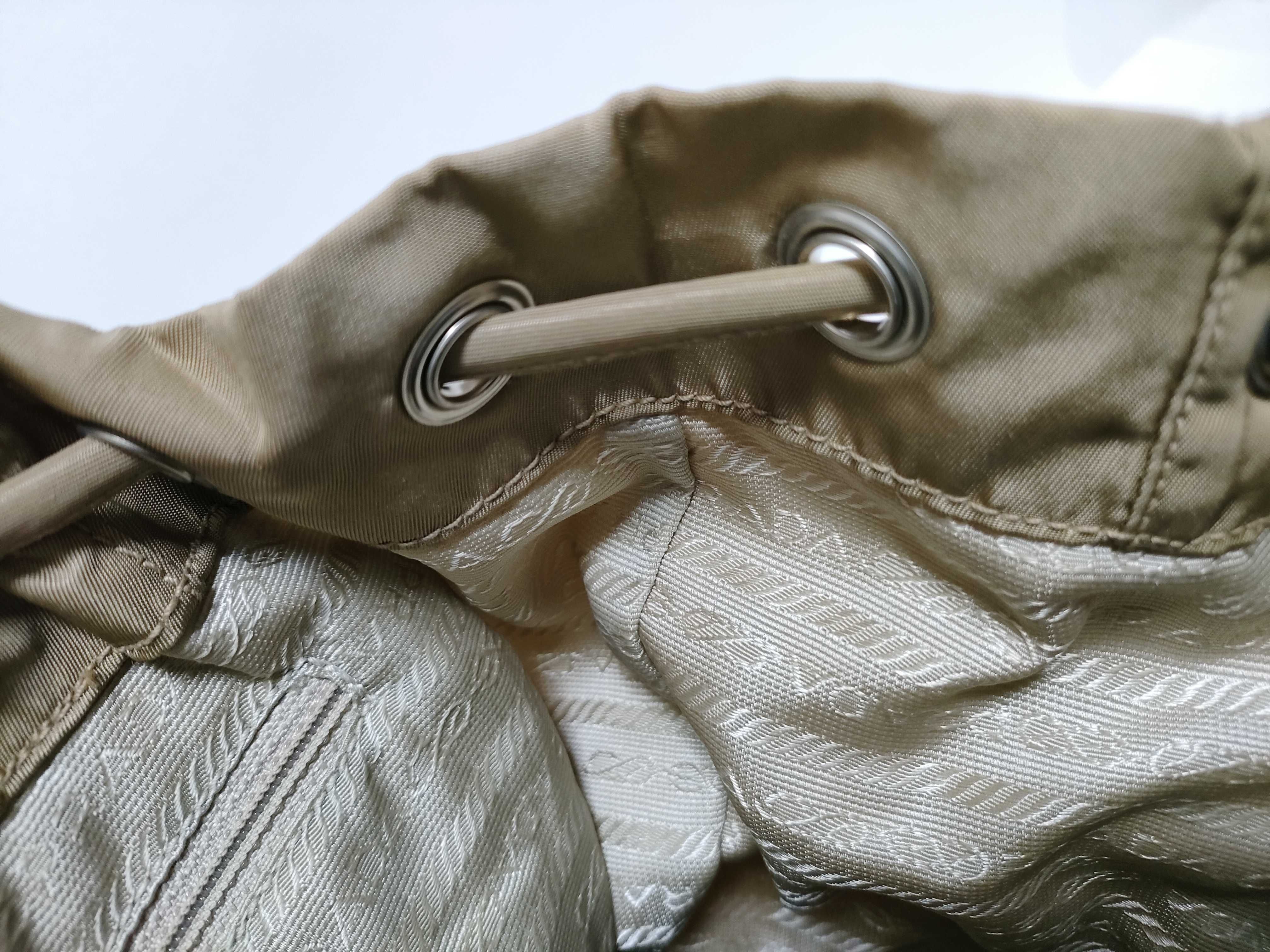 Nylon Backpack (Khaki Beige, Brown Leather) — view 10