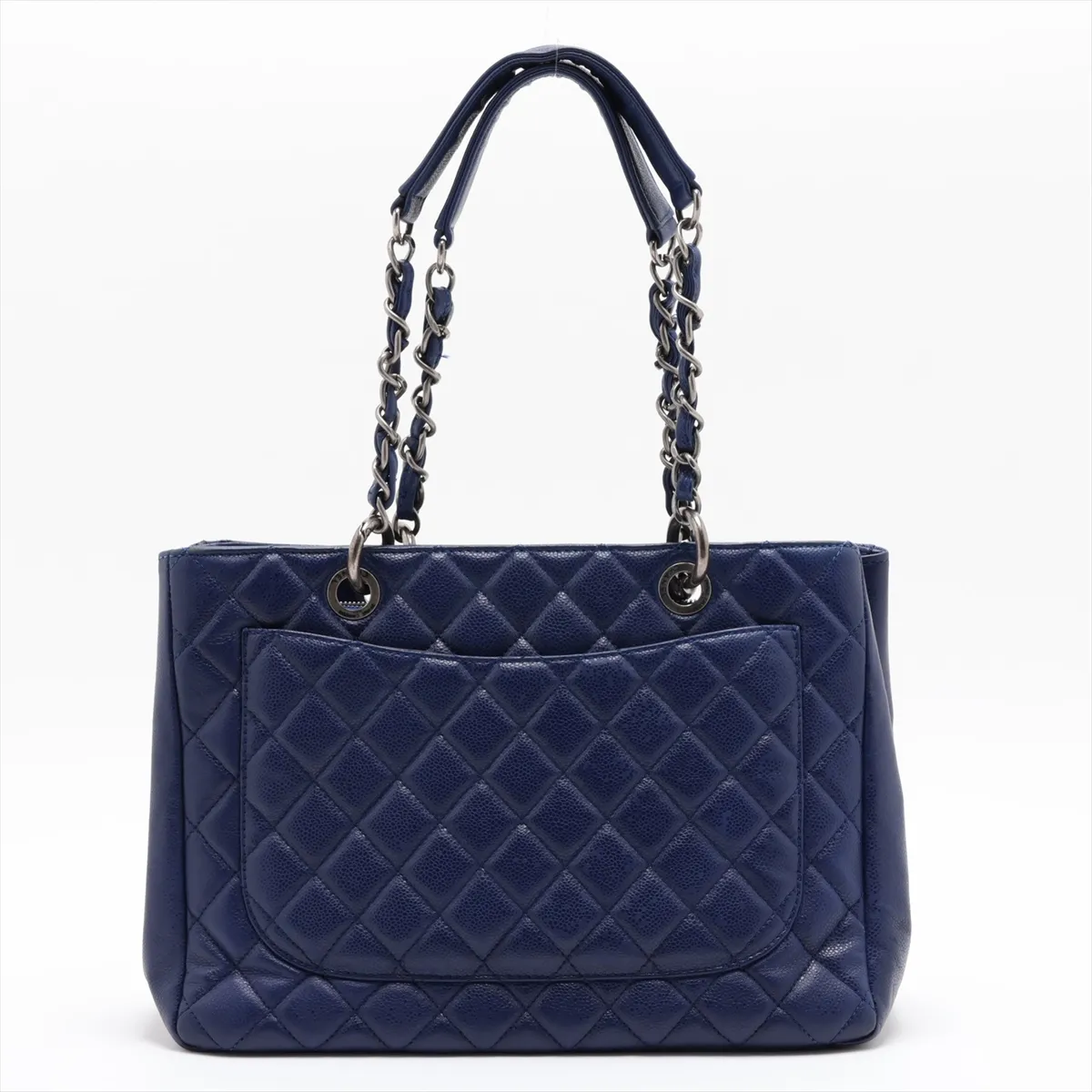GST Caviar Skin Chain Tote Bag, Blue, Silver Hardware, 13520876, Serial Number 13 — view 2