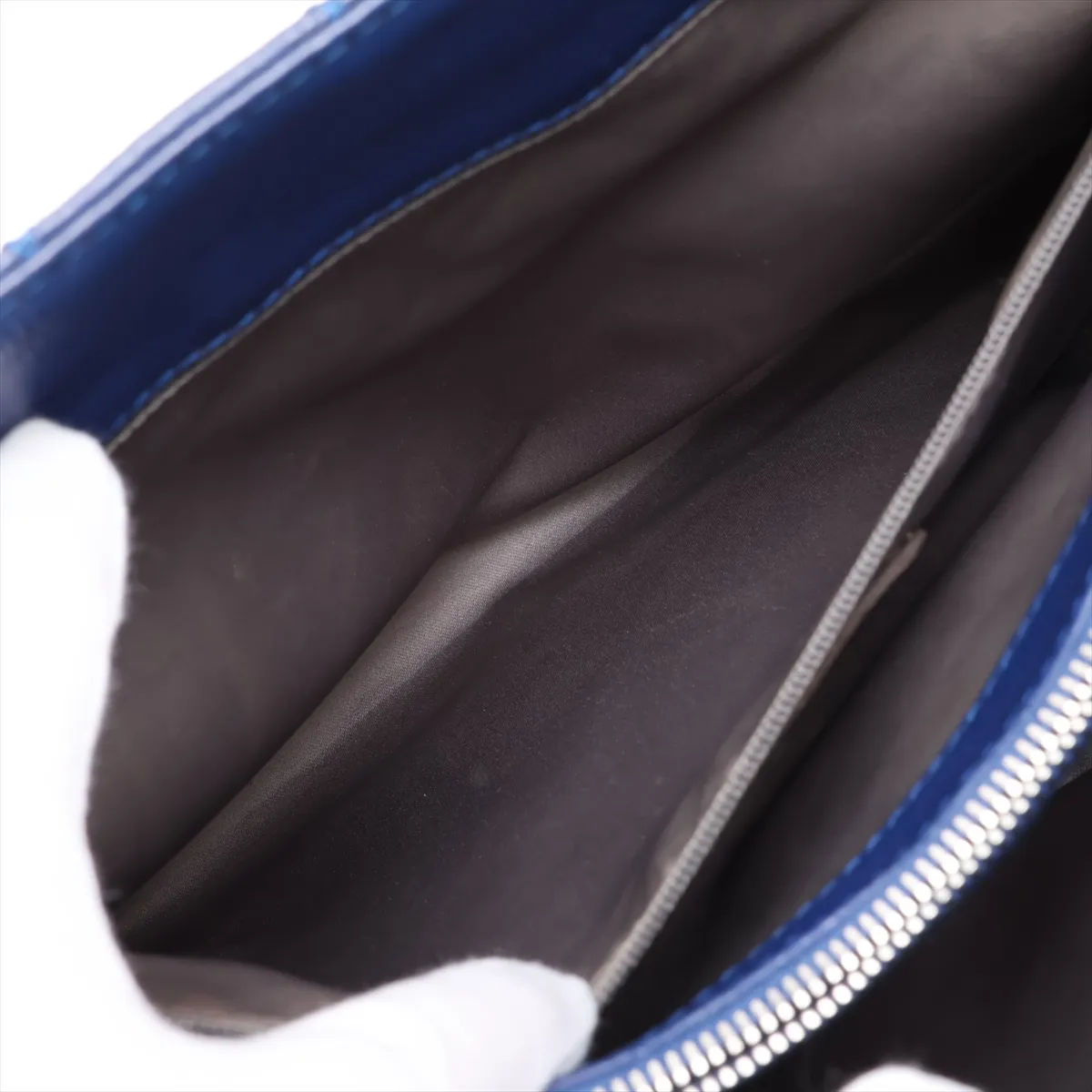 GST Caviar Skin Chain Tote Bag, Blue, Silver Hardware, 13520876, Serial Number 13 — view 11