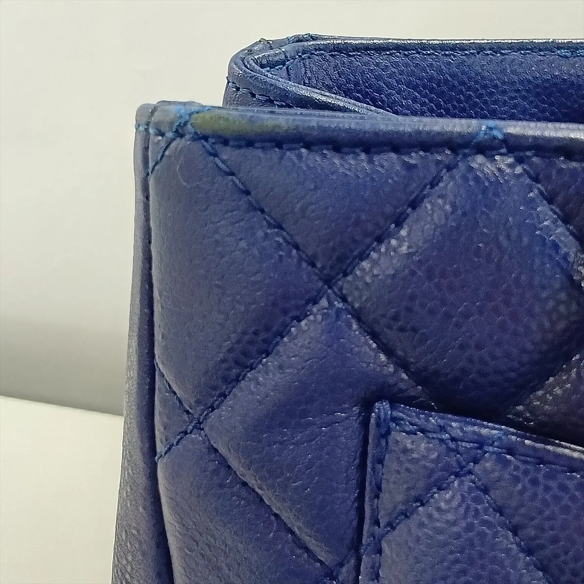 GST Caviar Skin Chain Tote Bag, Blue, Silver Hardware, 13520876, Serial Number 13 — view 15