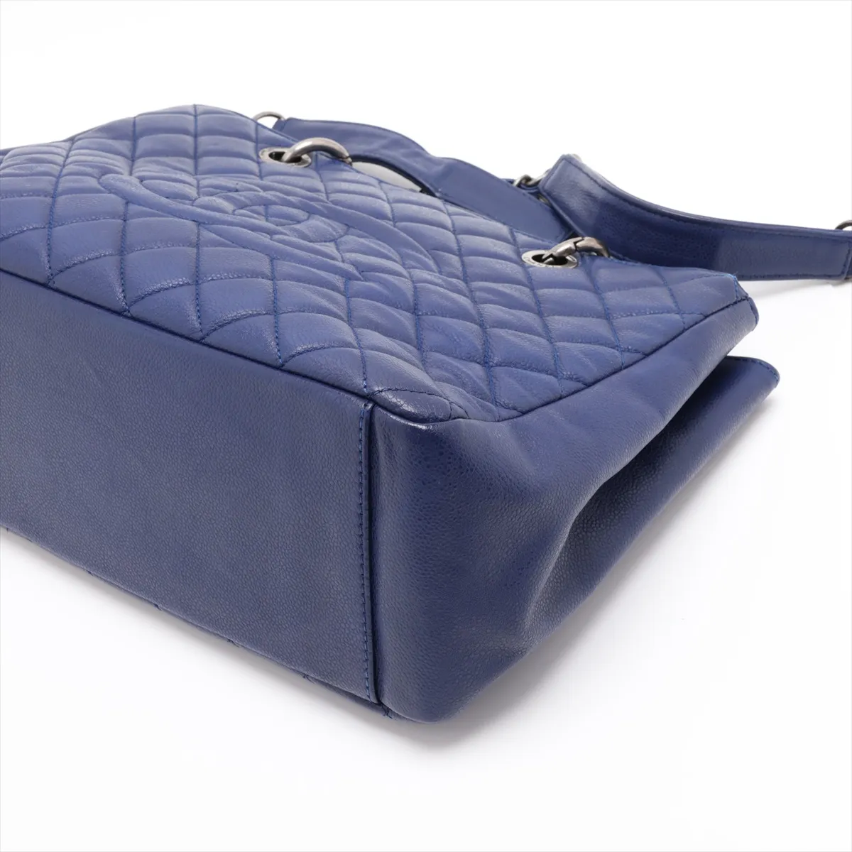 GST Caviar Skin Chain Tote Bag, Blue, Silver Hardware, 13520876, Serial Number 13 — view 3