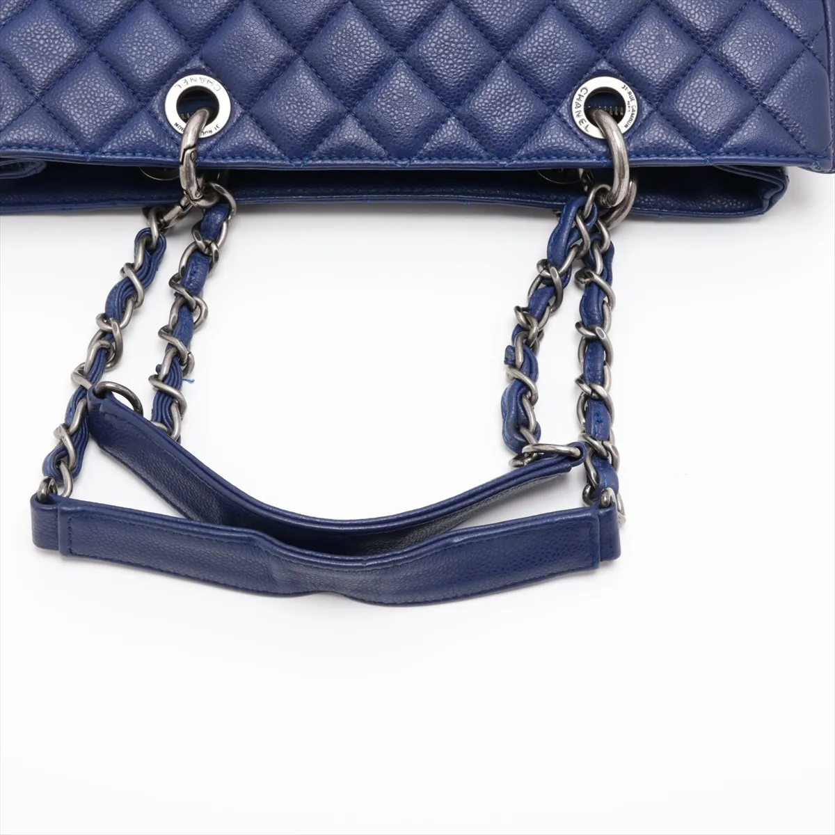 GST Caviar Skin Chain Tote Bag, Blue, Silver Hardware, 13520876, Serial Number 13 — view 5