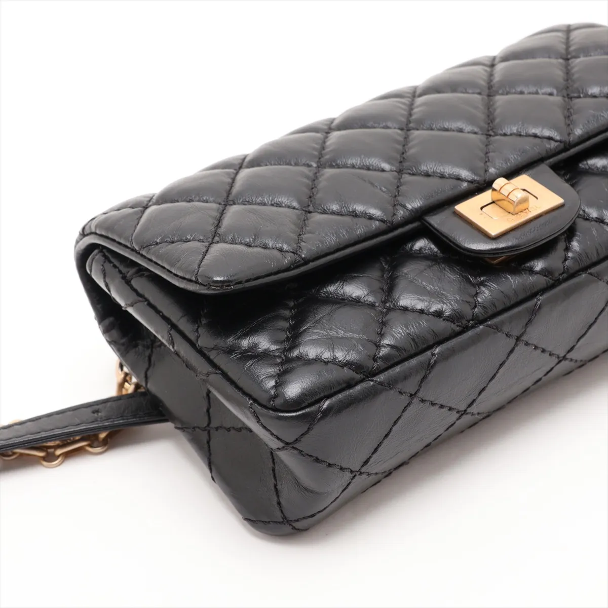 2.55 Vintage Calfskin Waist Pouch, Black with Gold Hardware, 27556983, Serial Number 27 — view 4
