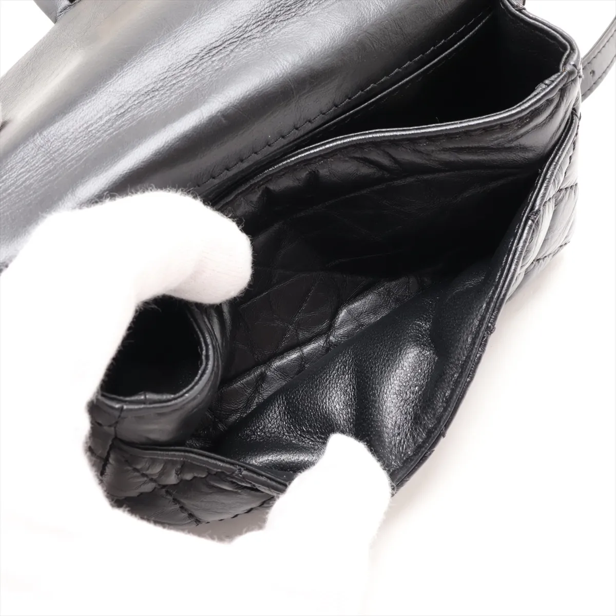 2.55 Vintage Calfskin Waist Pouch, Black with Gold Hardware, 27556983, Serial Number 27 — view 6