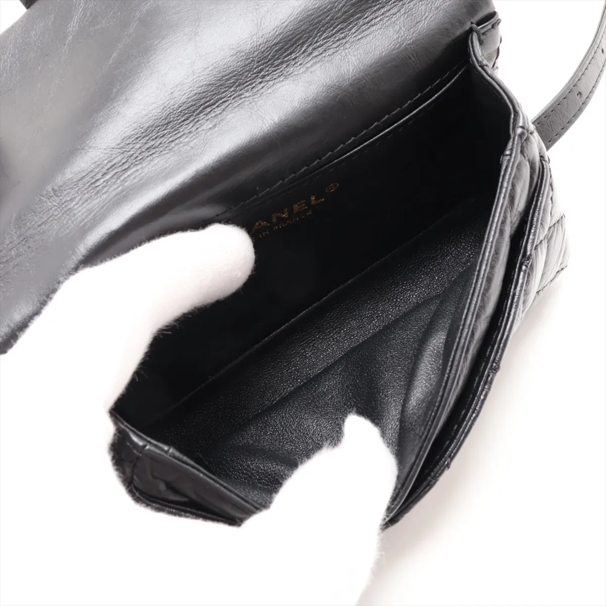 2.55 Vintage Calfskin Waist Pouch, Black with Gold Hardware, 27556983, Serial Number 27 — view 7