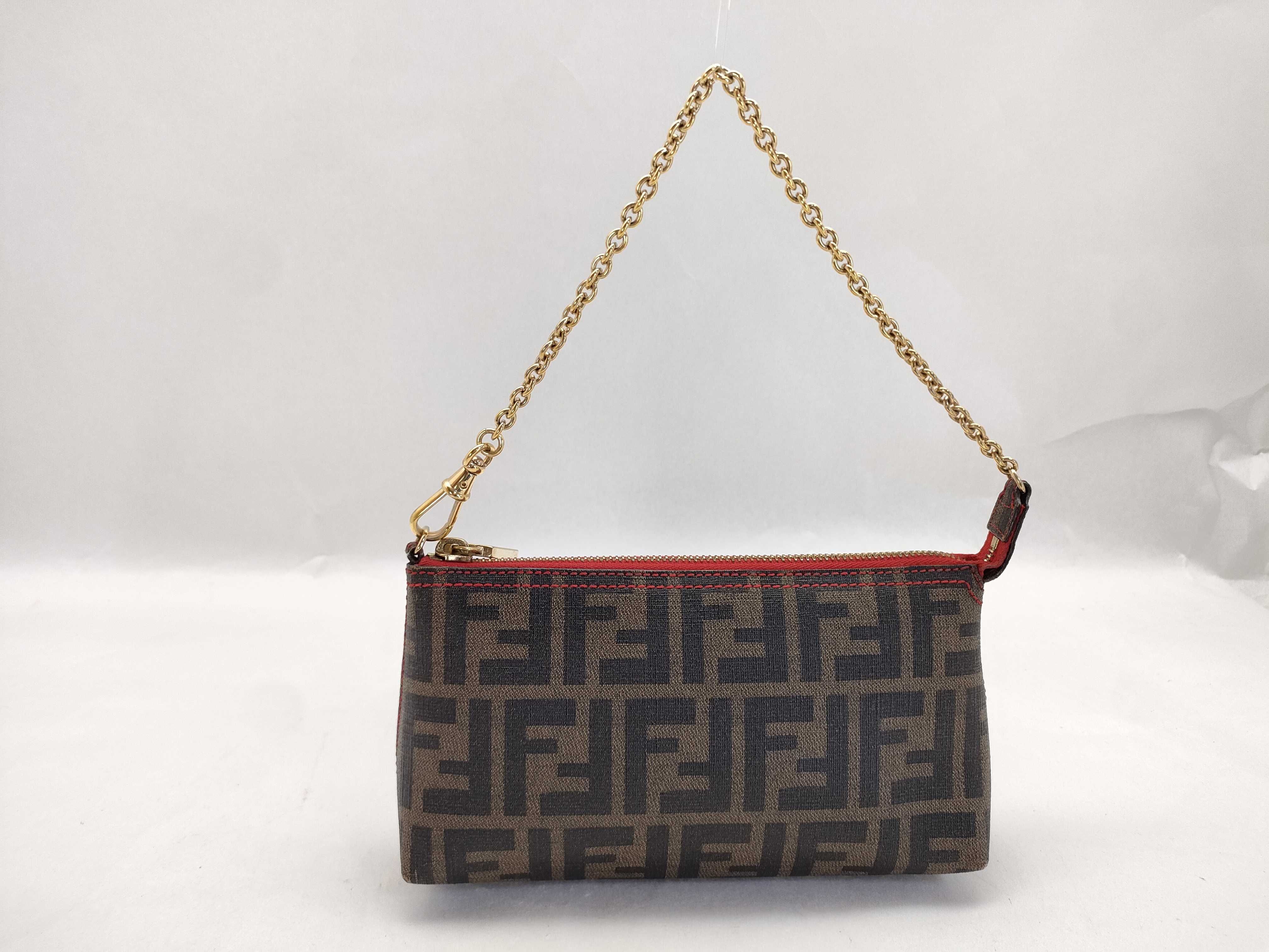 Zucca pattern accessory pouch, handbag, with gold chain and FF hardware.