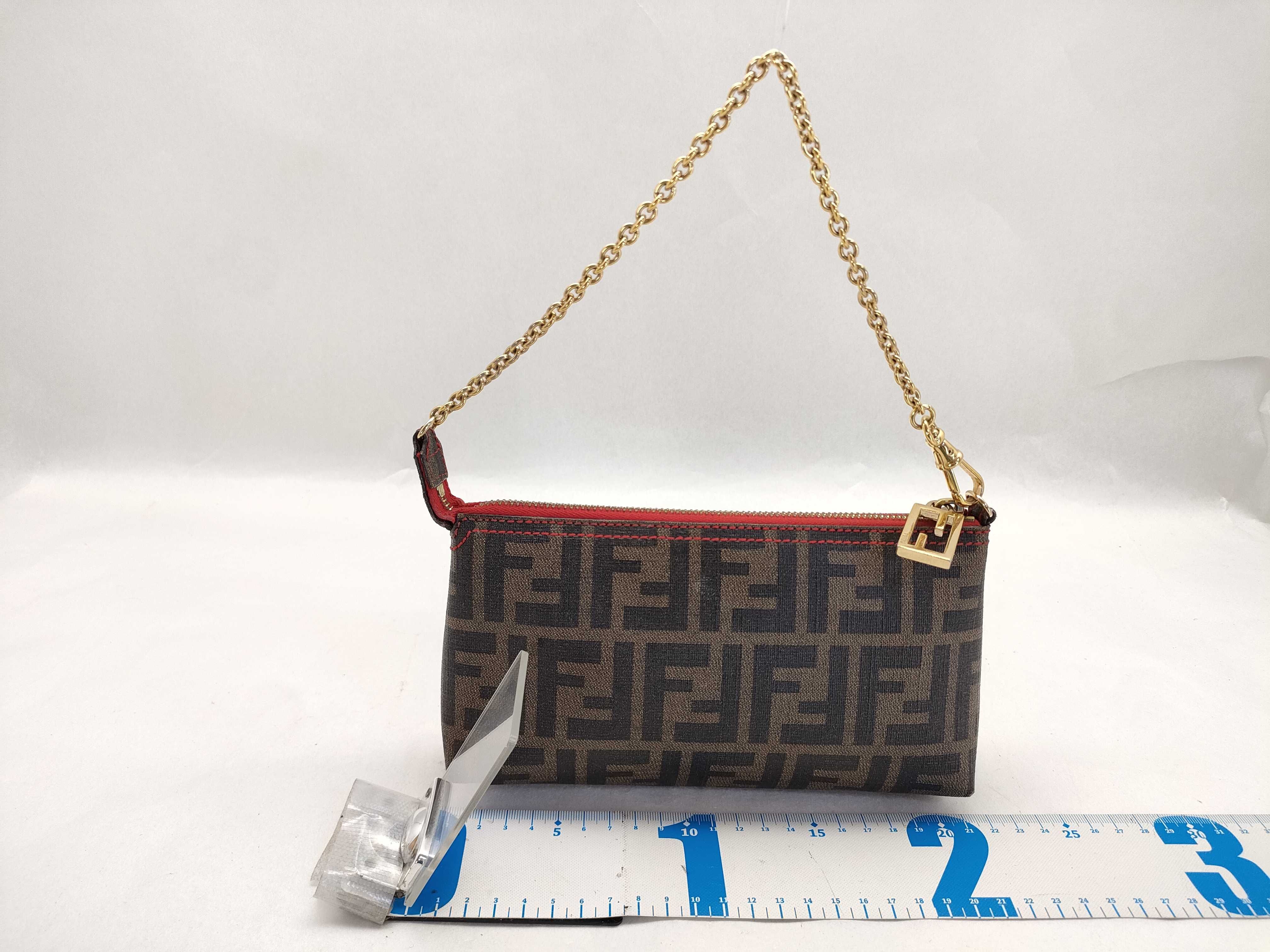 Zucca pattern accessory pouch, handbag, with gold chain and FF hardware. — view 2