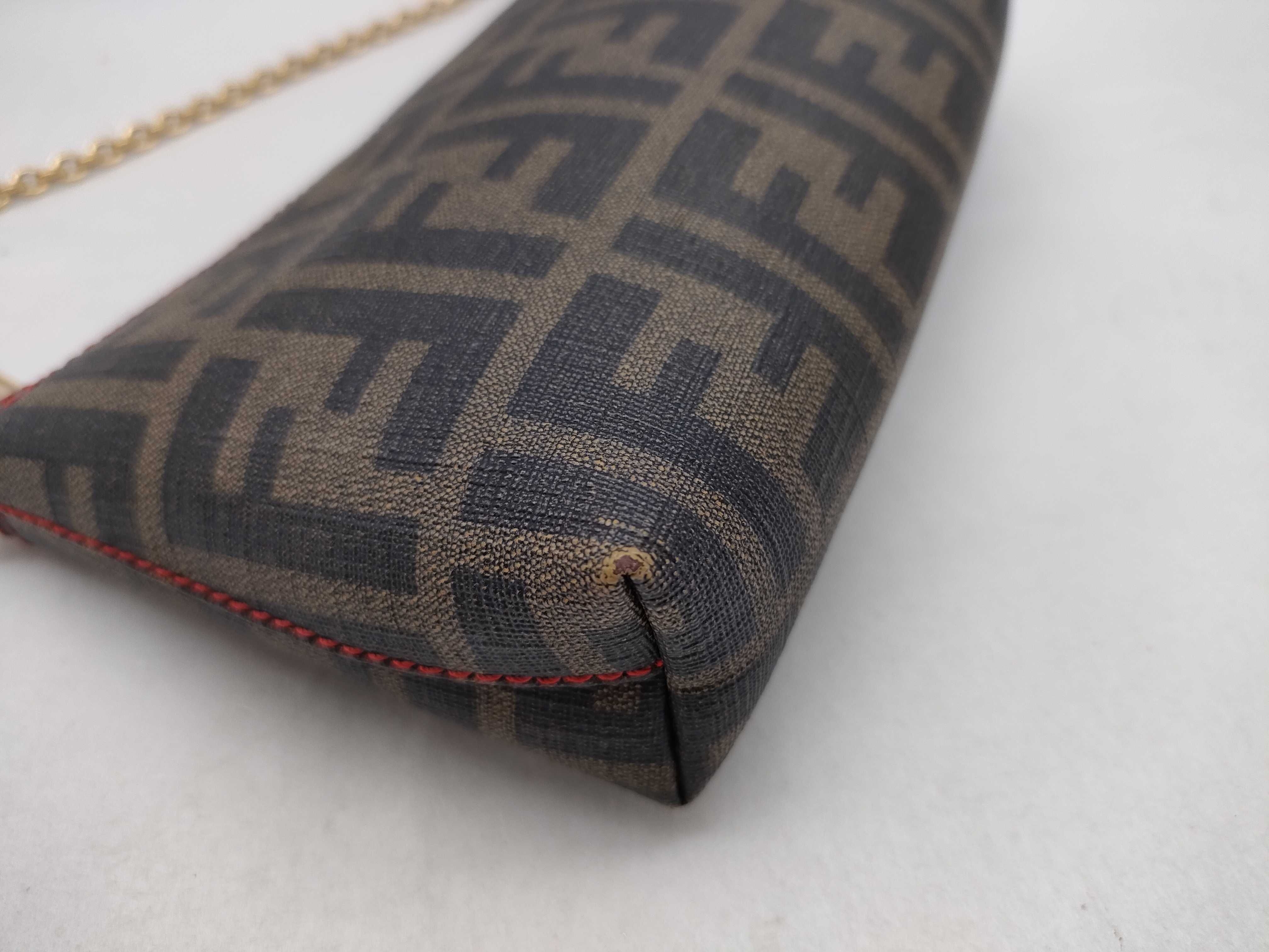 Zucca pattern accessory pouch, handbag, with gold chain and FF hardware. — view 8
