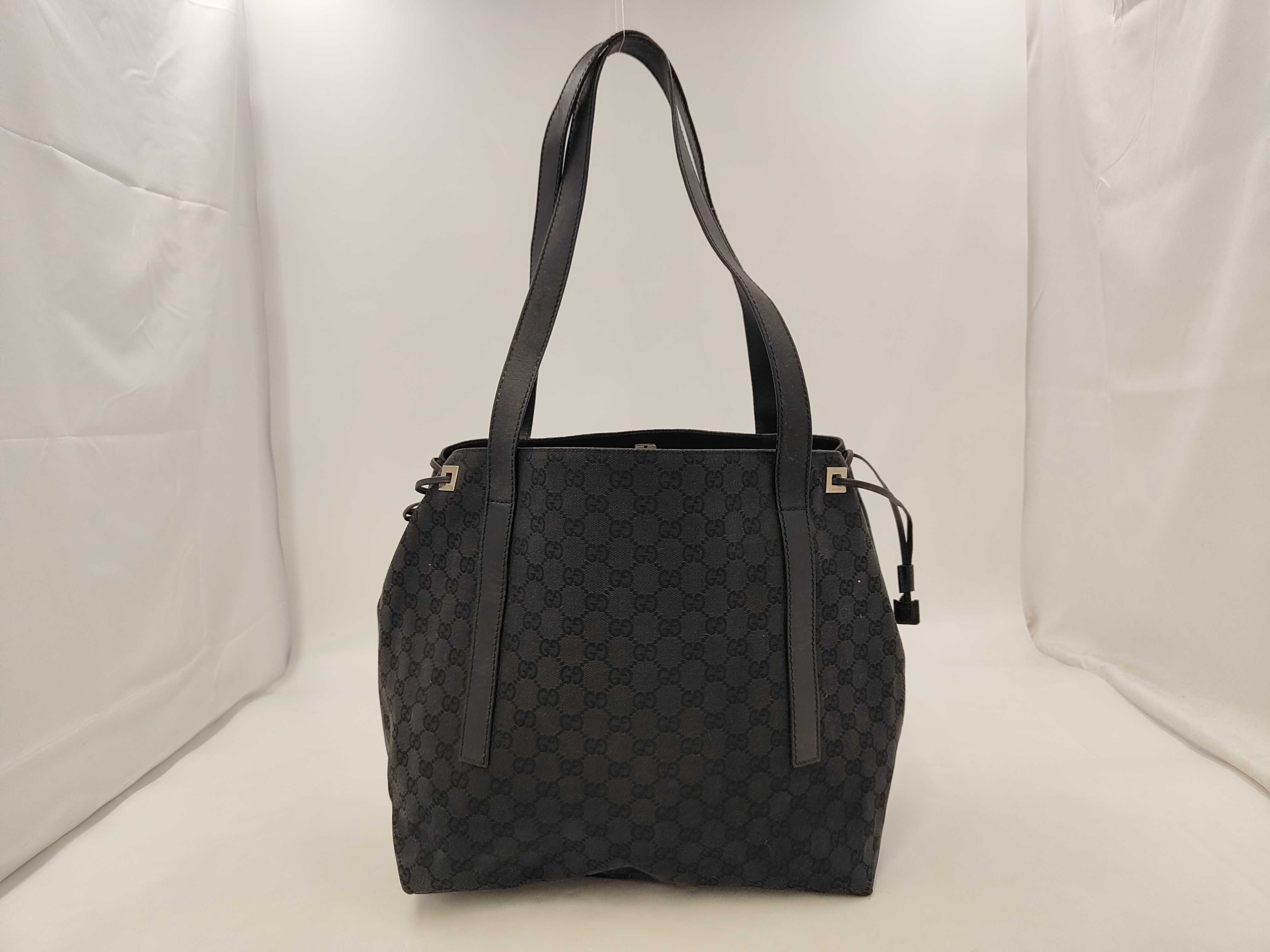 GG Canvas Tote Bag, Black Shoulder Bag (GG Canvas x Leather) — view 2