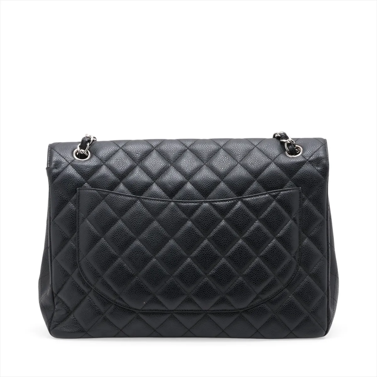 Large Matelassé 30 Caviar Skin Single Flap Double Chain Bag, Black with Silver Hardware, 14109780, Serial Number 14-series, A28600 — view 2