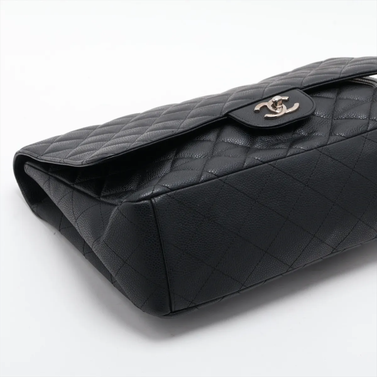 Large Matelassé 30 Caviar Skin Single Flap Double Chain Bag, Black with Silver Hardware, 14109780, Serial Number 14-series, A28600 — view 4