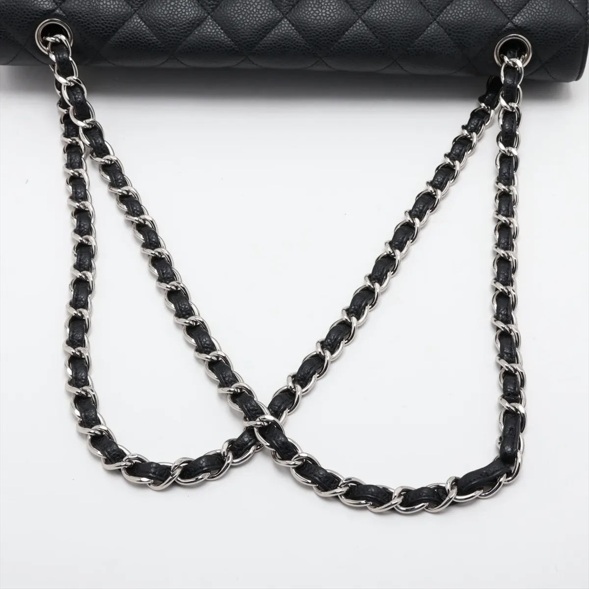 Large Matelassé 30 Caviar Skin Single Flap Double Chain Bag, Black with Silver Hardware, 14109780, Serial Number 14-series, A28600 — view 5