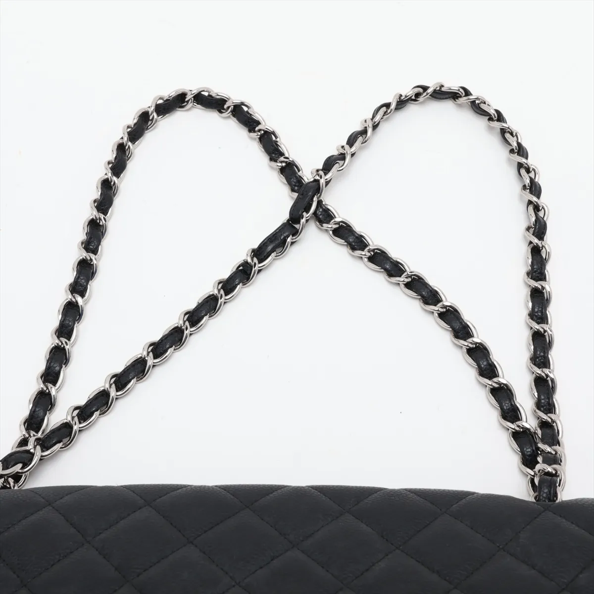 Large Matelassé 30 Caviar Skin Single Flap Double Chain Bag, Black with Silver Hardware, 14109780, Serial Number 14-series, A28600 — view 6