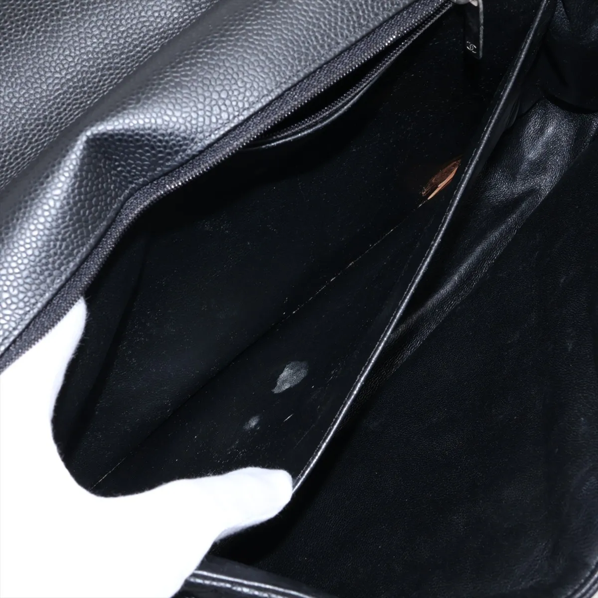 Large Matelassé 30 Caviar Skin Single Flap Double Chain Bag, Black with Silver Hardware, 14109780, Serial Number 14-series, A28600 — view 8