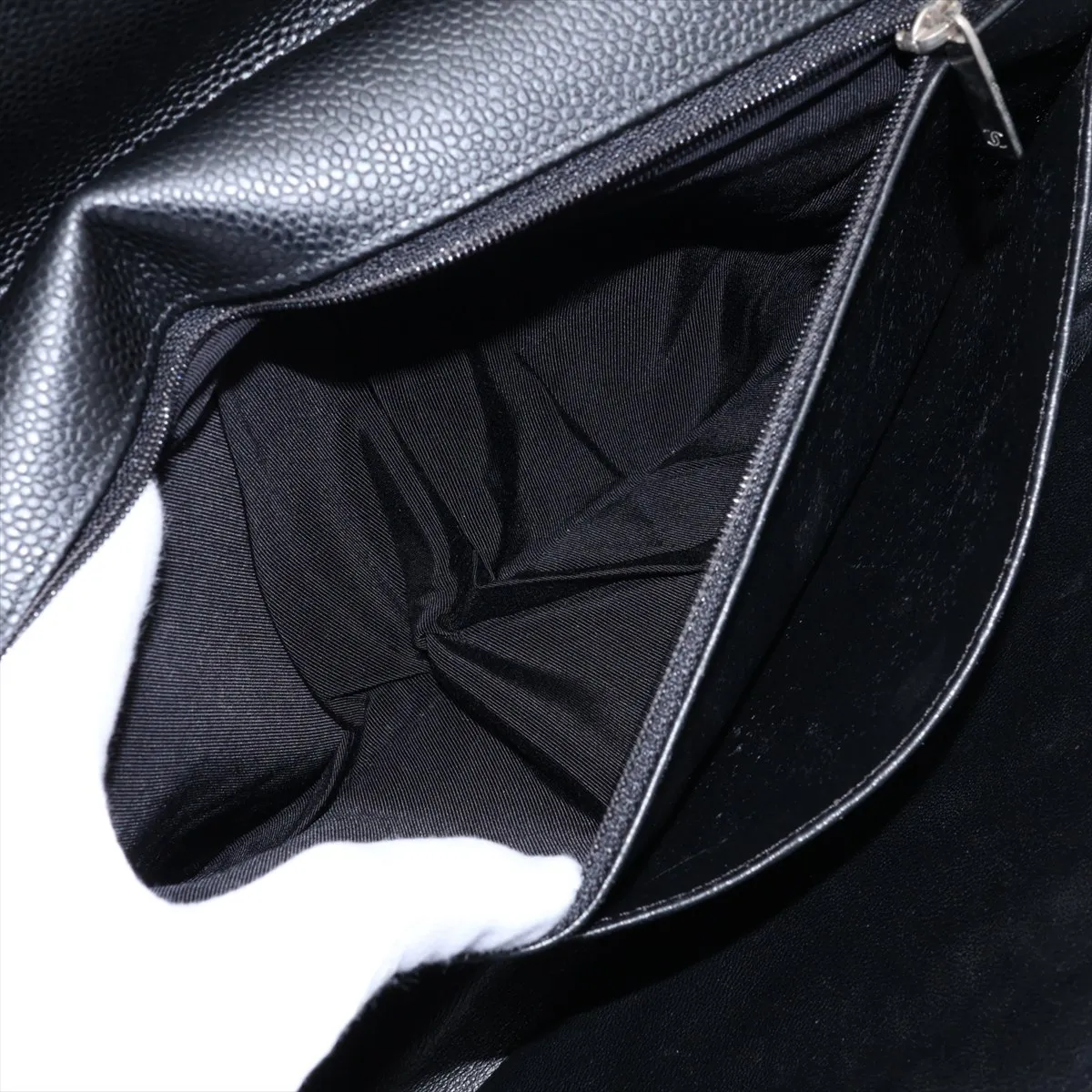 Large Matelassé 30 Caviar Skin Single Flap Double Chain Bag, Black with Silver Hardware, 14109780, Serial Number 14-series, A28600 — view 9