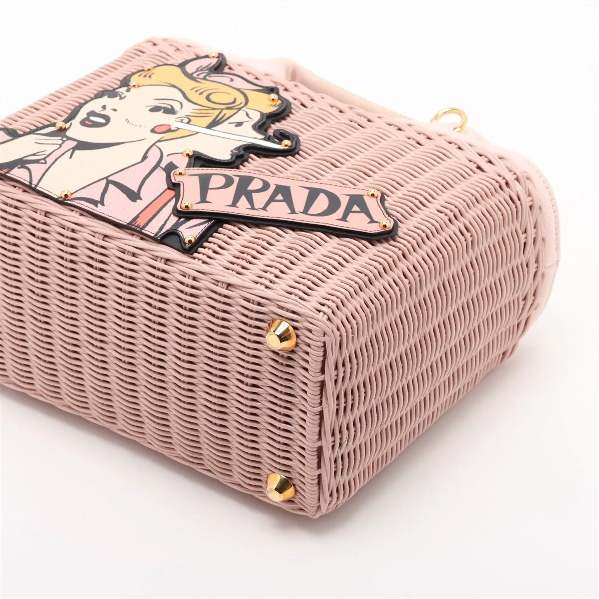Canapa Wicker 1BG835 Rattan x Canvas Handbag Pink — view 3