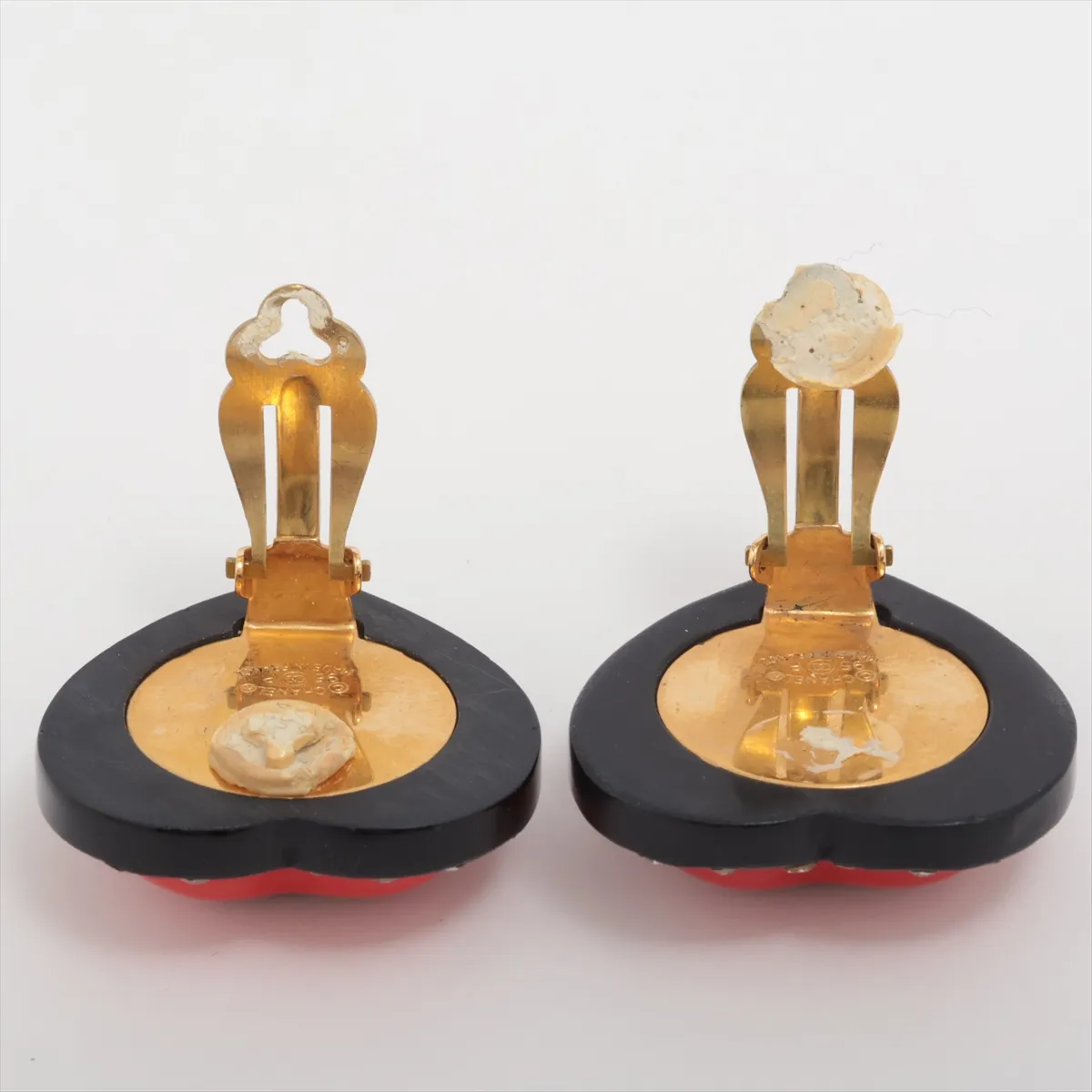 Coco Mark Heart 95P Earrings (Pair) GP x Resin x Rhinestone Red — view 4