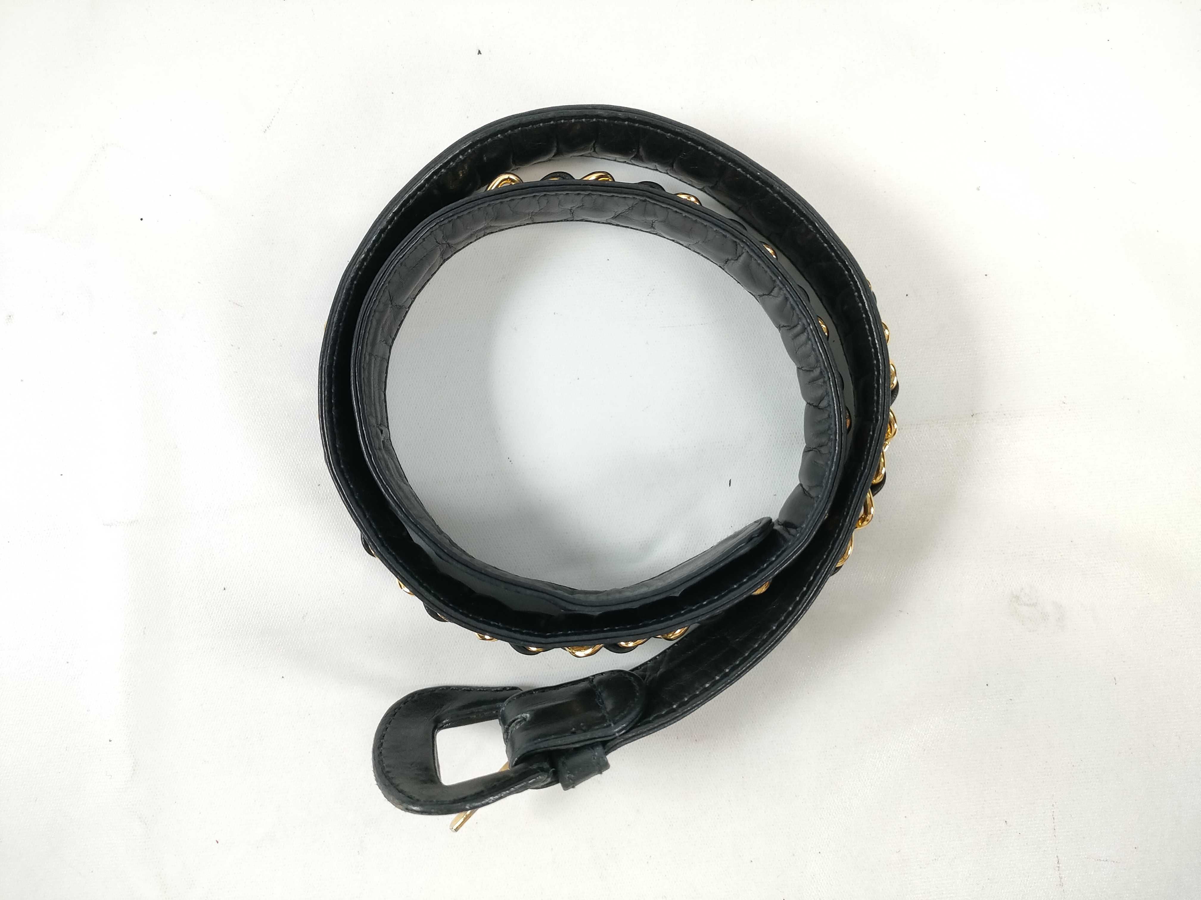 Chain Leather Belt in Black and Gold Color — view 2