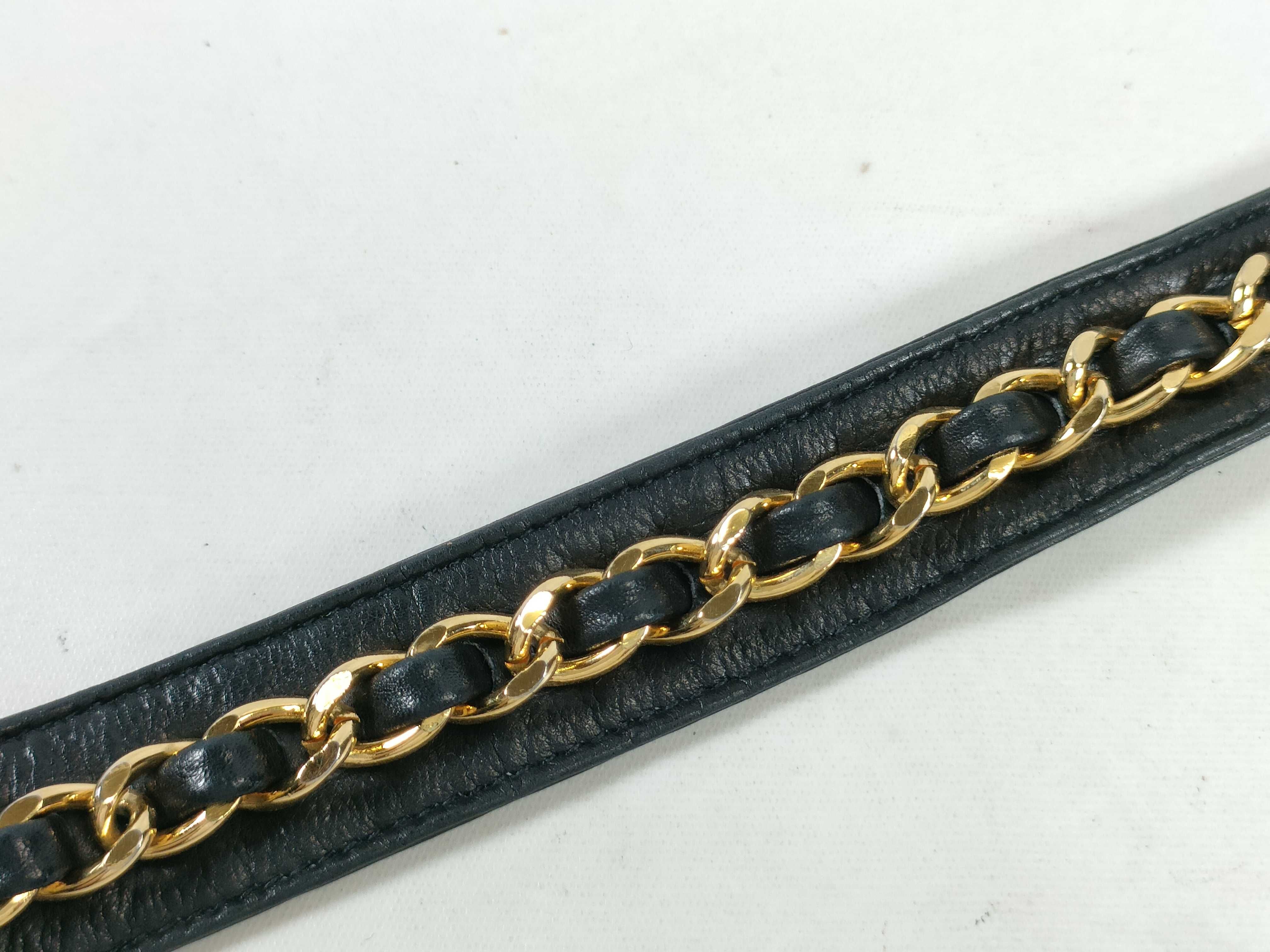 Chain Leather Belt in Black and Gold Color — view 7