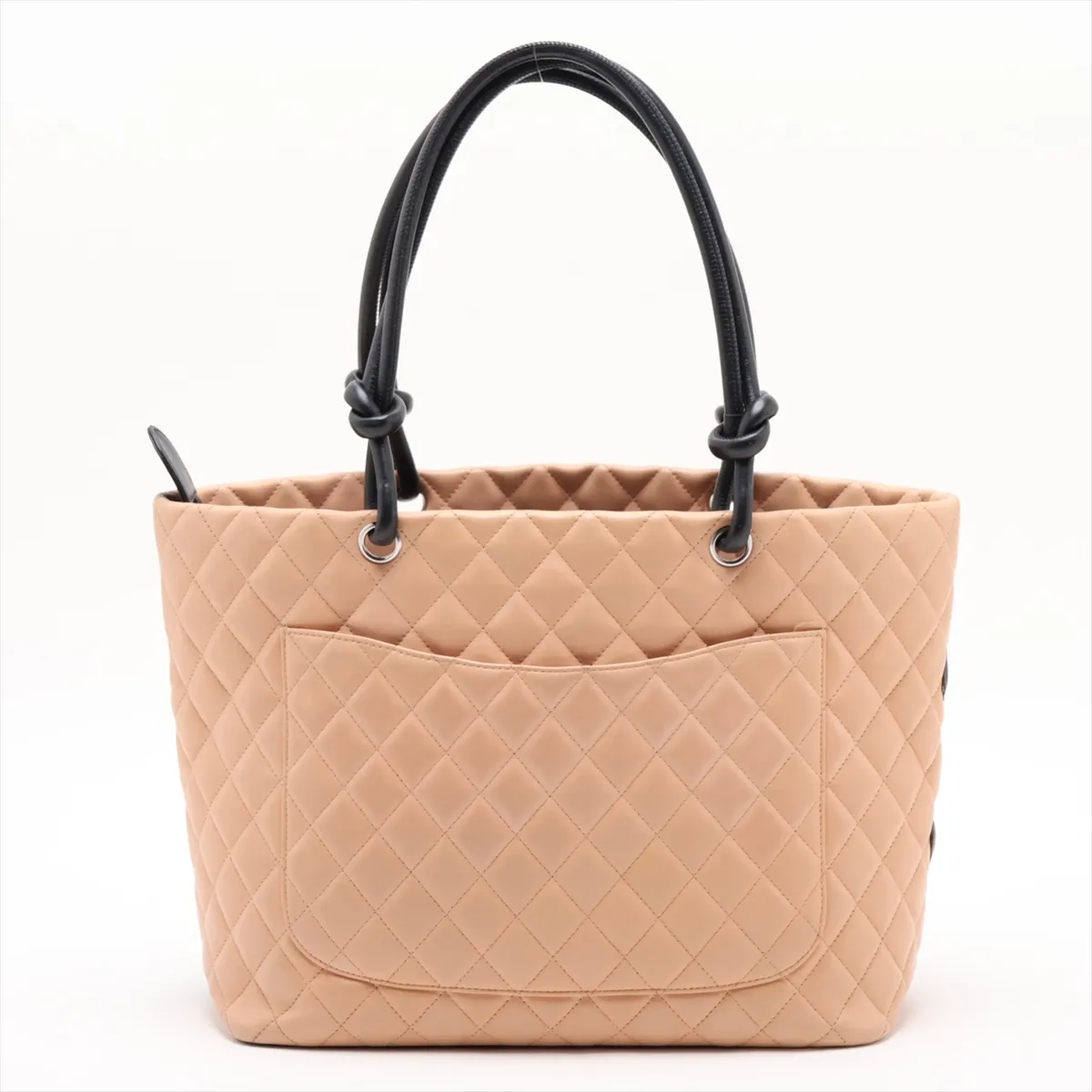 Cambon Line Lambskin Tote Bag, Beige x Black, Silver Hardware, 9850593, Series 9 — view 2