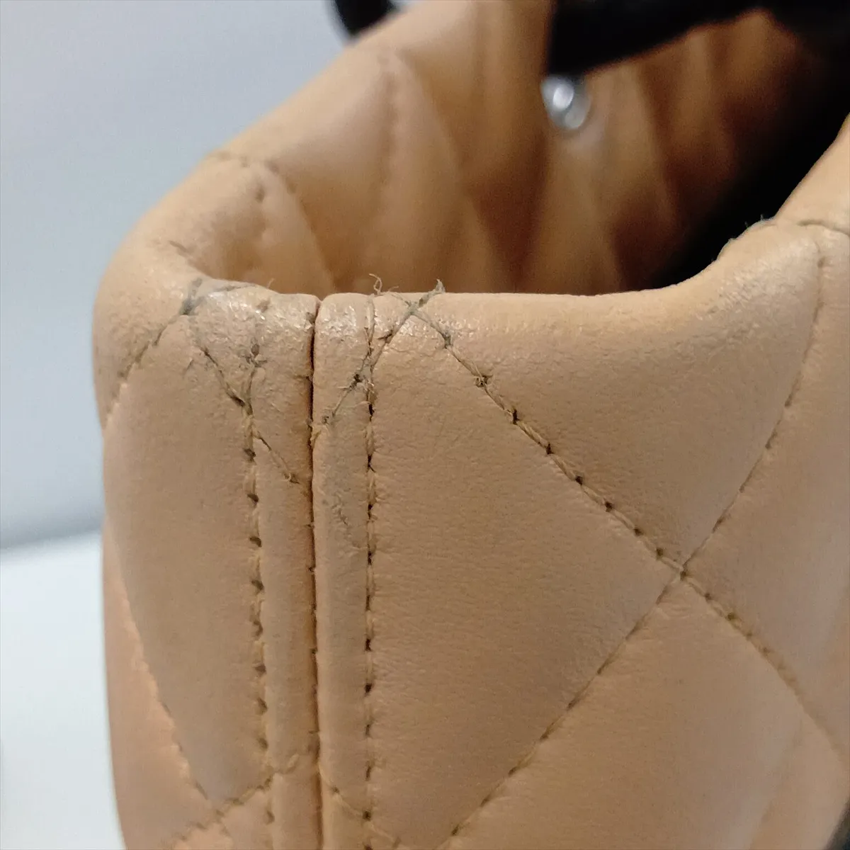 Cambon Line Lambskin Tote Bag, Beige x Black, Silver Hardware, 9850593, Series 9 — view 12