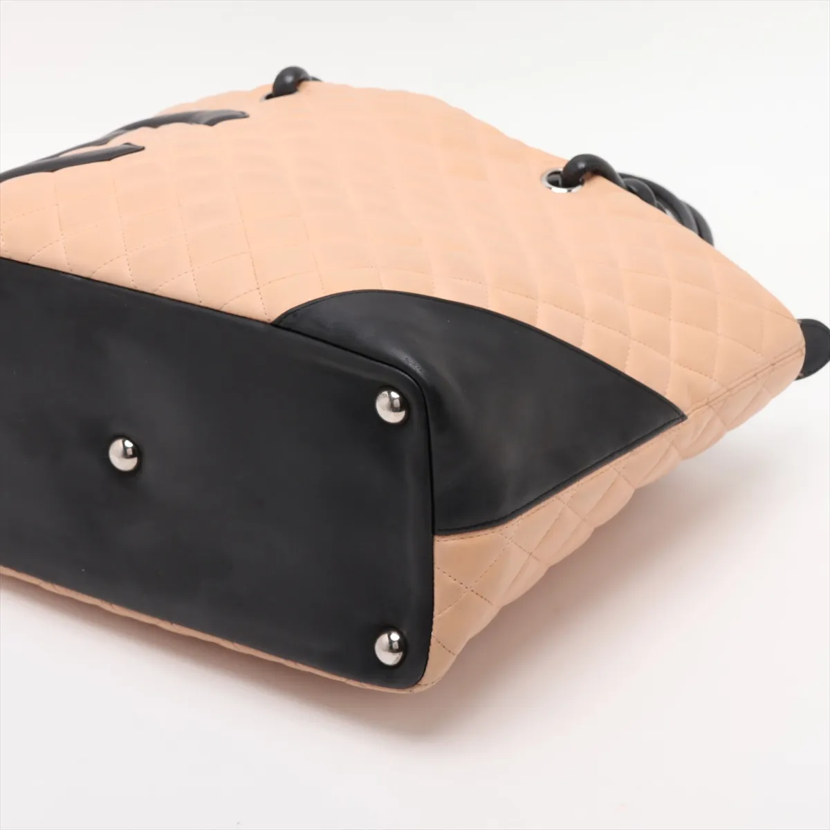 Cambon Line Lambskin Tote Bag, Beige x Black, Silver Hardware, 9850593, Series 9 — view 3
