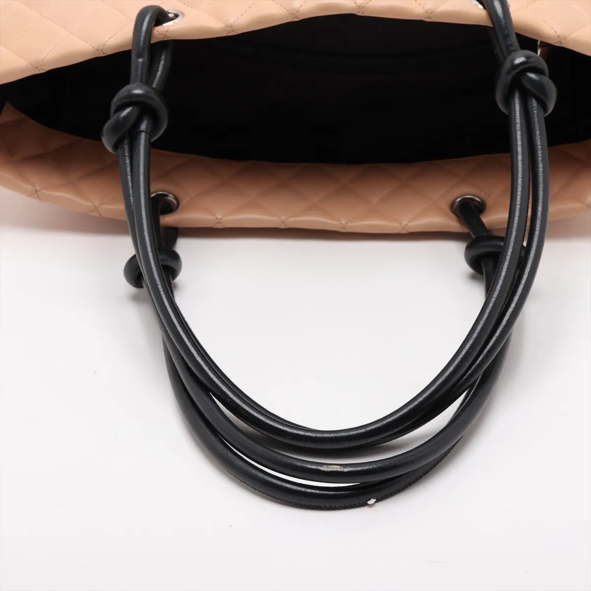 Cambon Line Lambskin Tote Bag, Beige x Black, Silver Hardware, 9850593, Series 9 — view 5