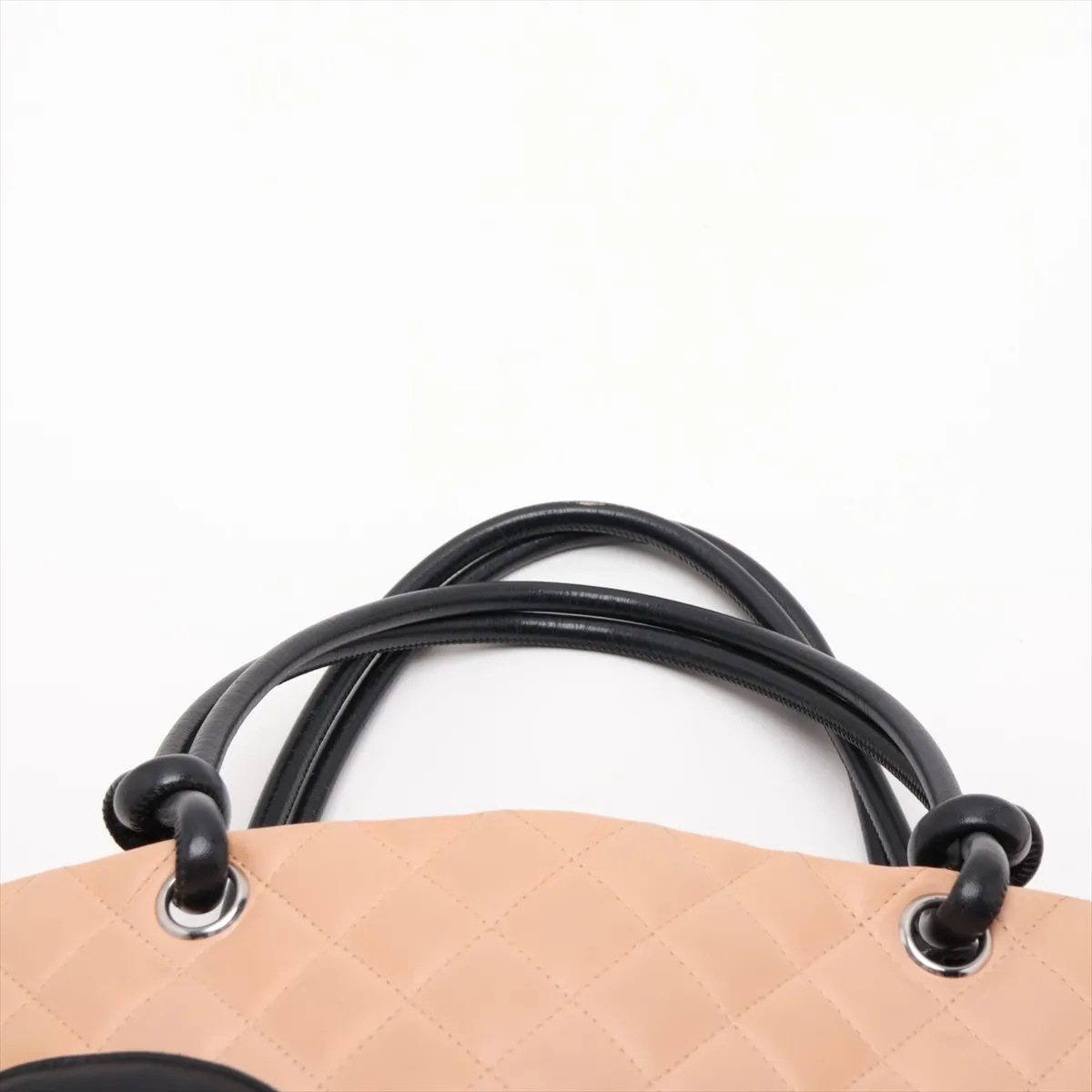 Cambon Line Lambskin Tote Bag, Beige x Black, Silver Hardware, 9850593, Series 9 — view 6