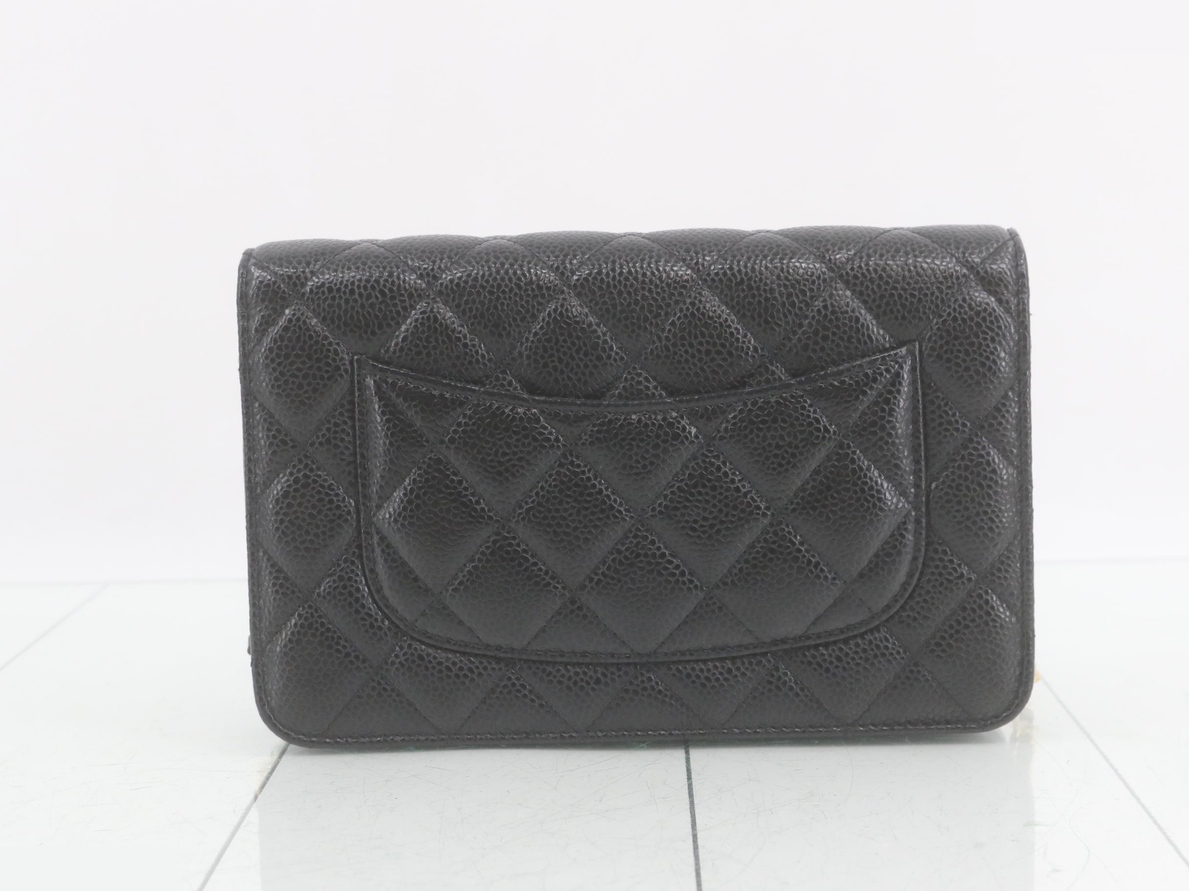 Matelassé Chain Wallet, Caviar Leather, Black with Gold Hardware — view 2