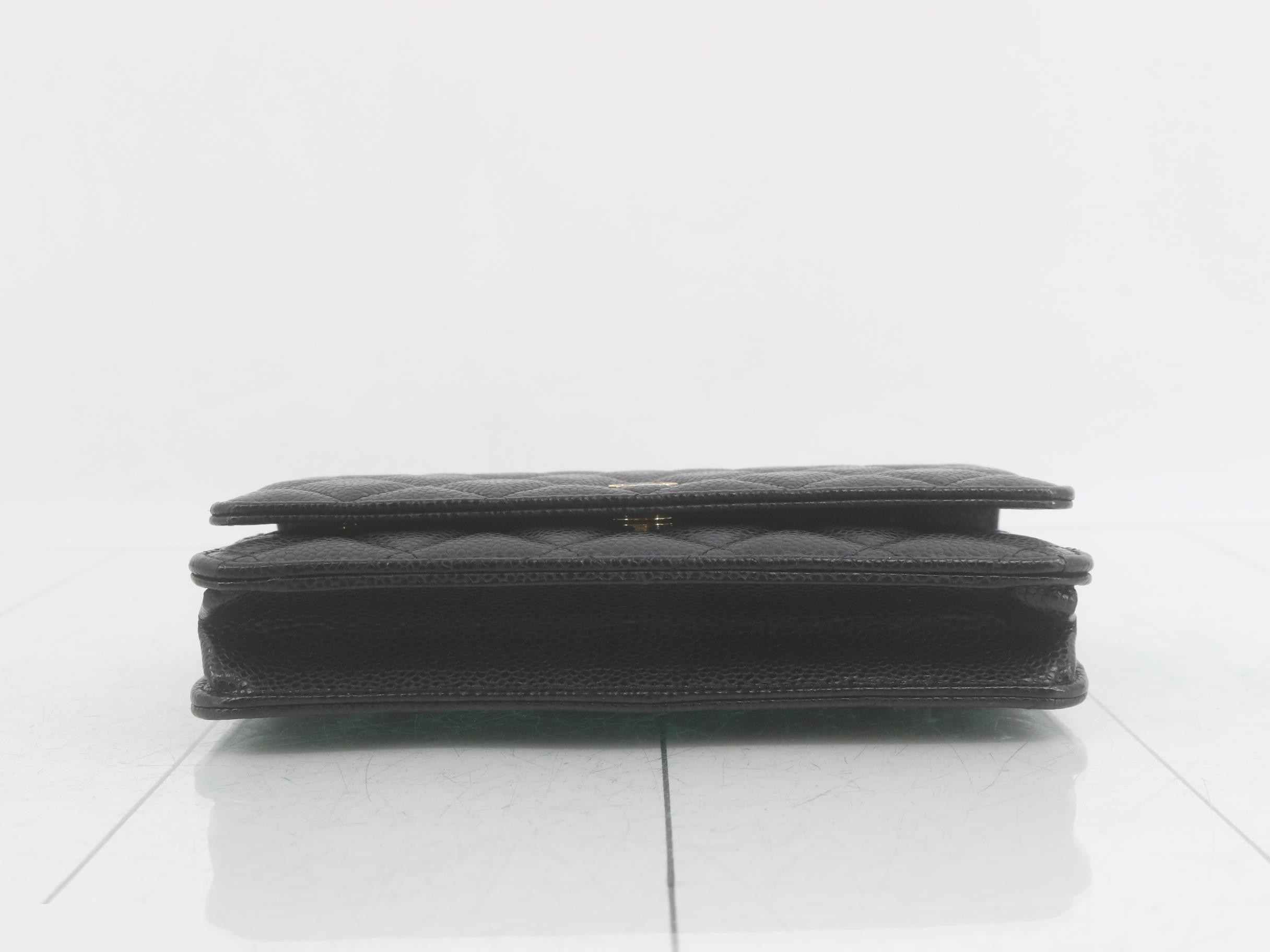 Matelassé Chain Wallet, Caviar Leather, Black with Gold Hardware — view 3