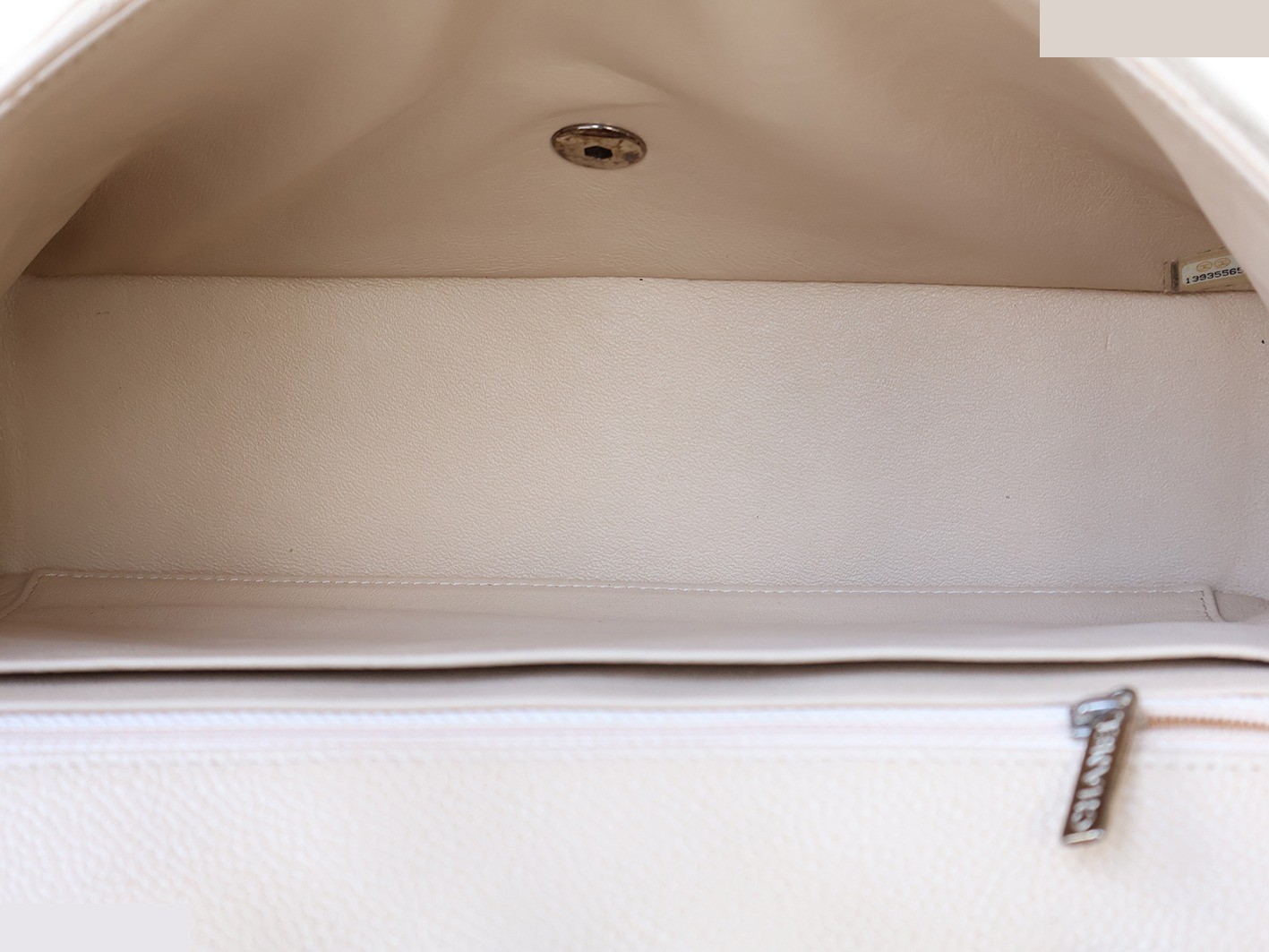 Large Matelassé Caviar Skin Double Chain Shoulder Bag, Beige — view 12