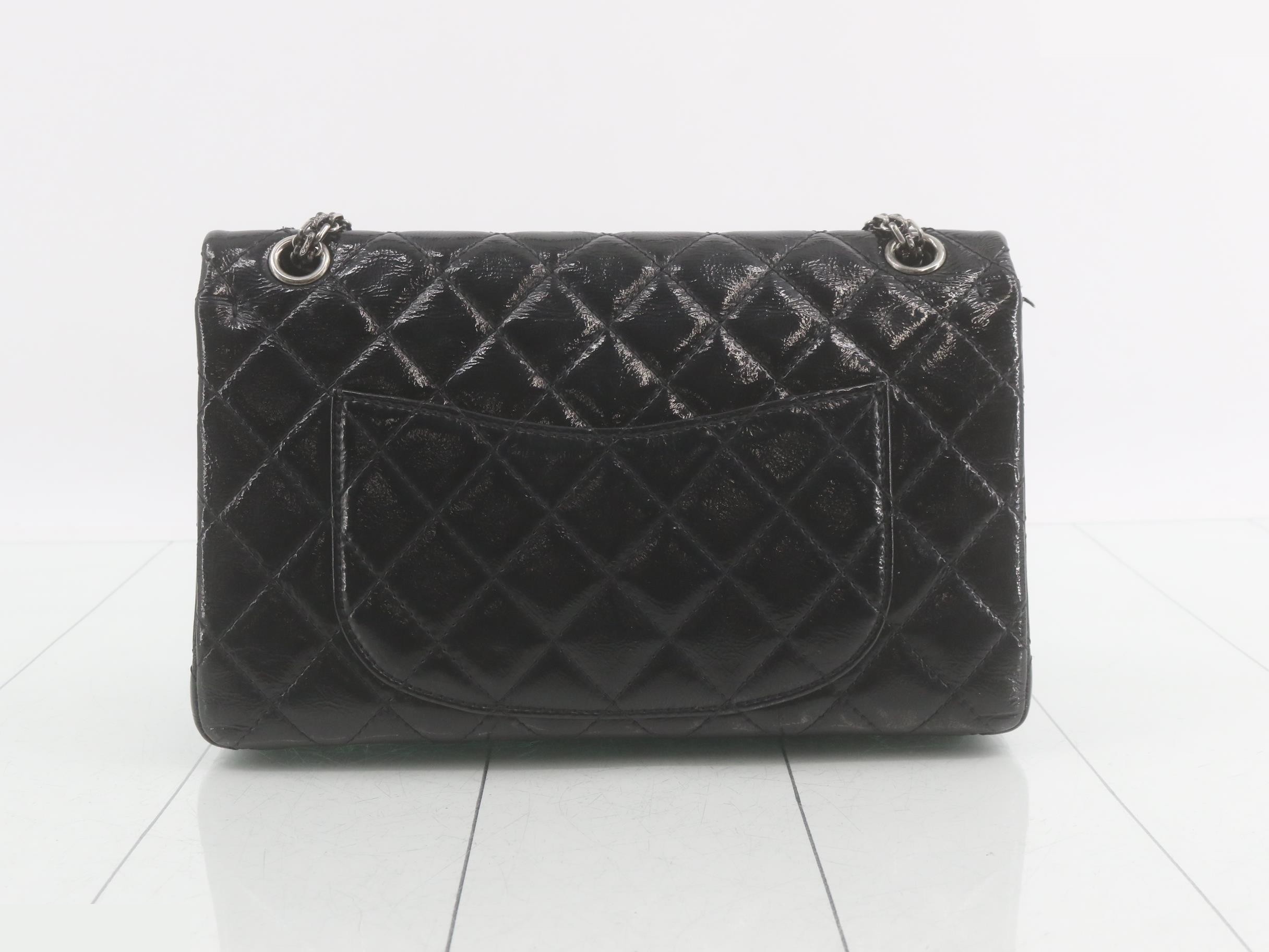2.55 Patent Double Flap Chain Shoulder Bag, Black — view 2