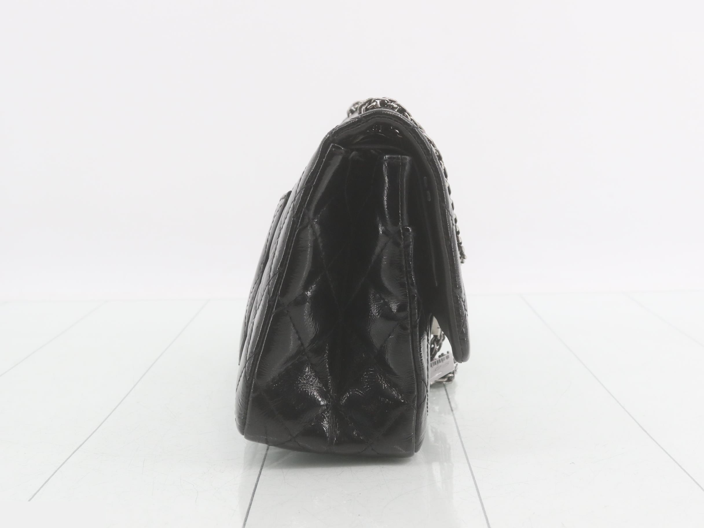 2.55 Patent Double Flap Chain Shoulder Bag, Black — view 4