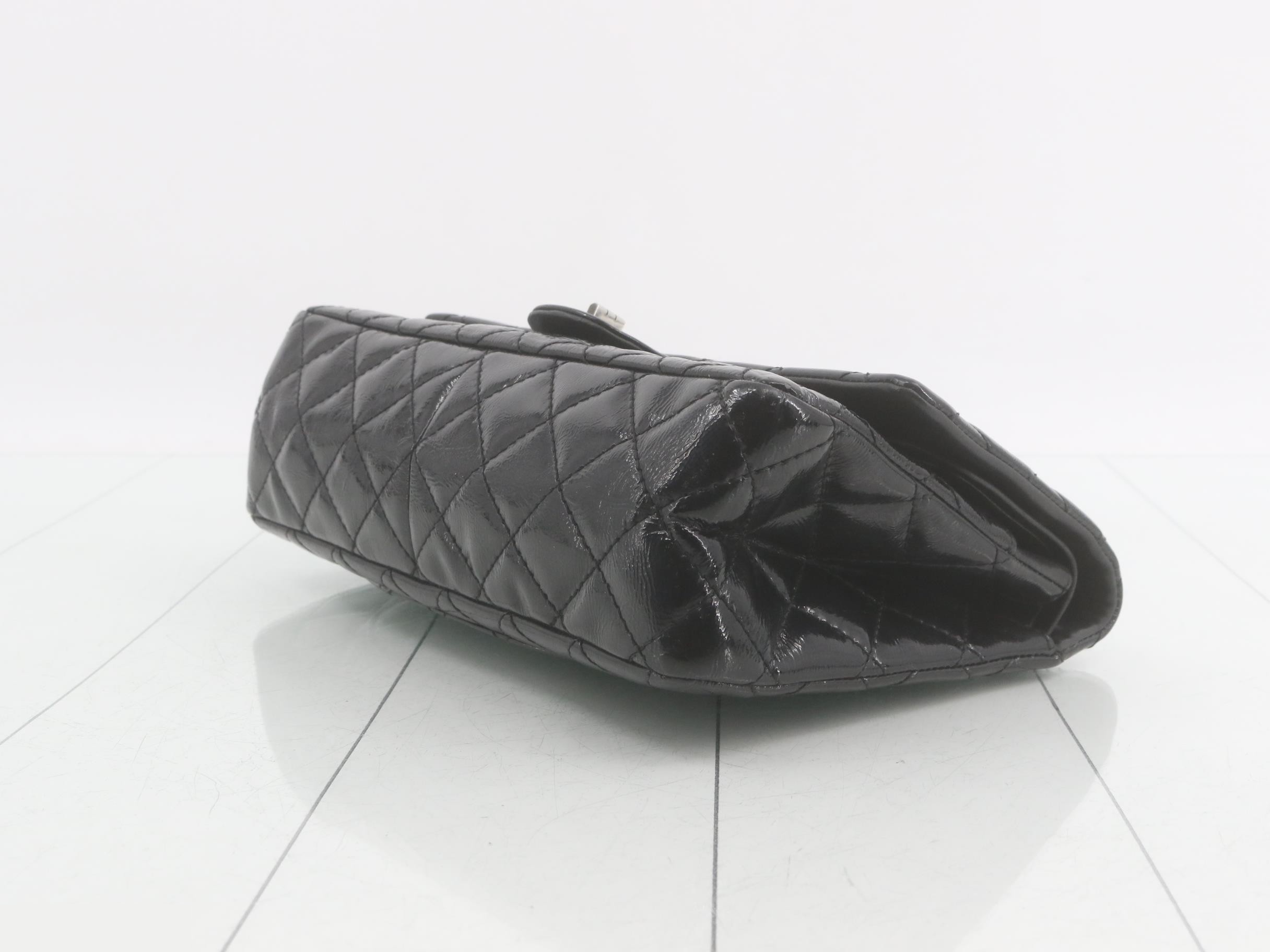 2.55 Patent Double Flap Chain Shoulder Bag, Black — view 6