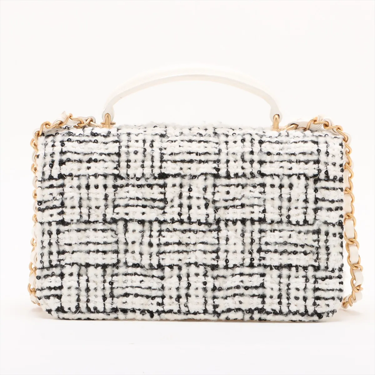 Cocomark Tweed x Sequins 2WAY Shoulder Bag White x Black Gold Hardware XH6GHT8A Random Plate — view 2